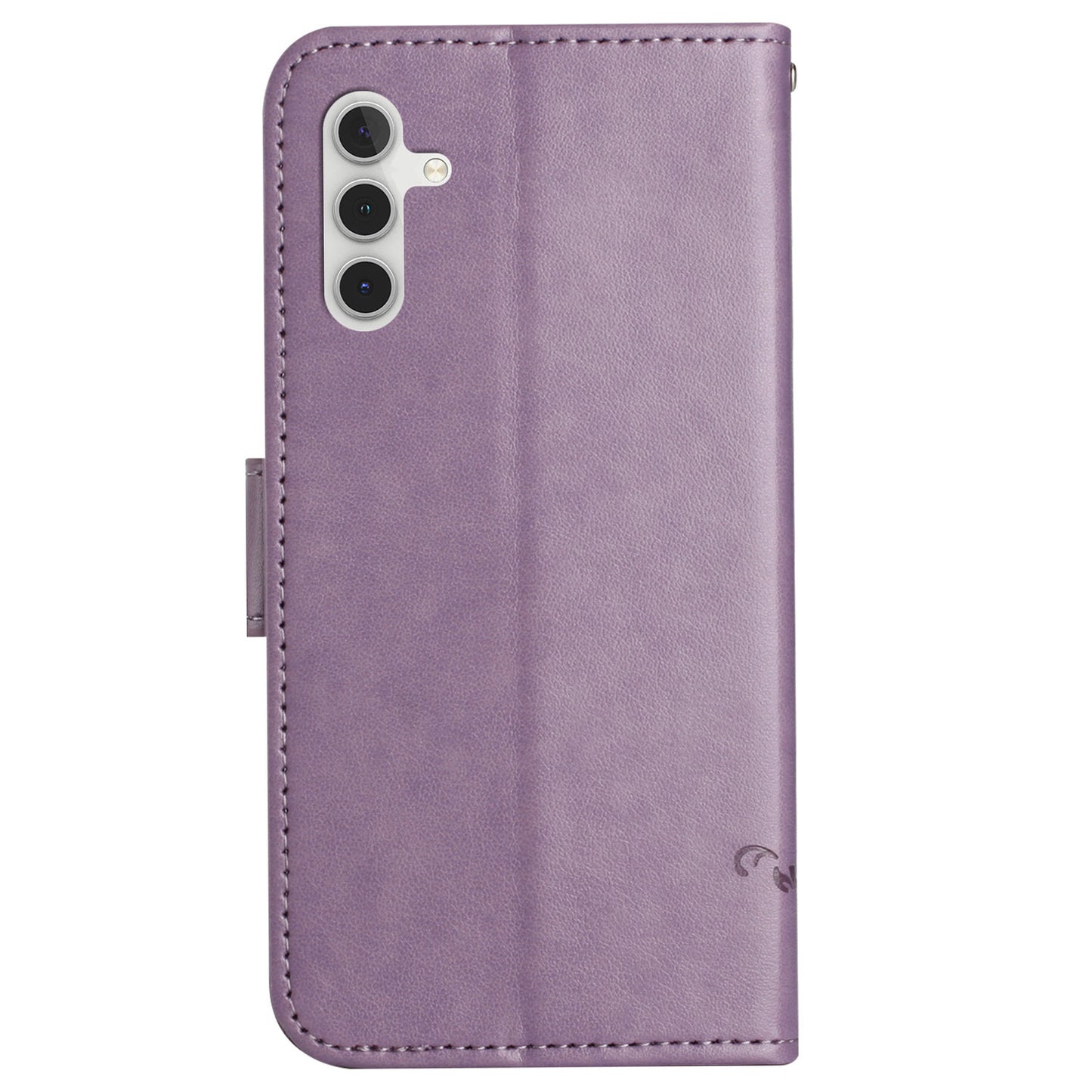 Uniqkart for Samsung Galaxy S23 FE PU Leather Wallet Phone Case Butterfly Flower Imprinted Stand Cover - Purple