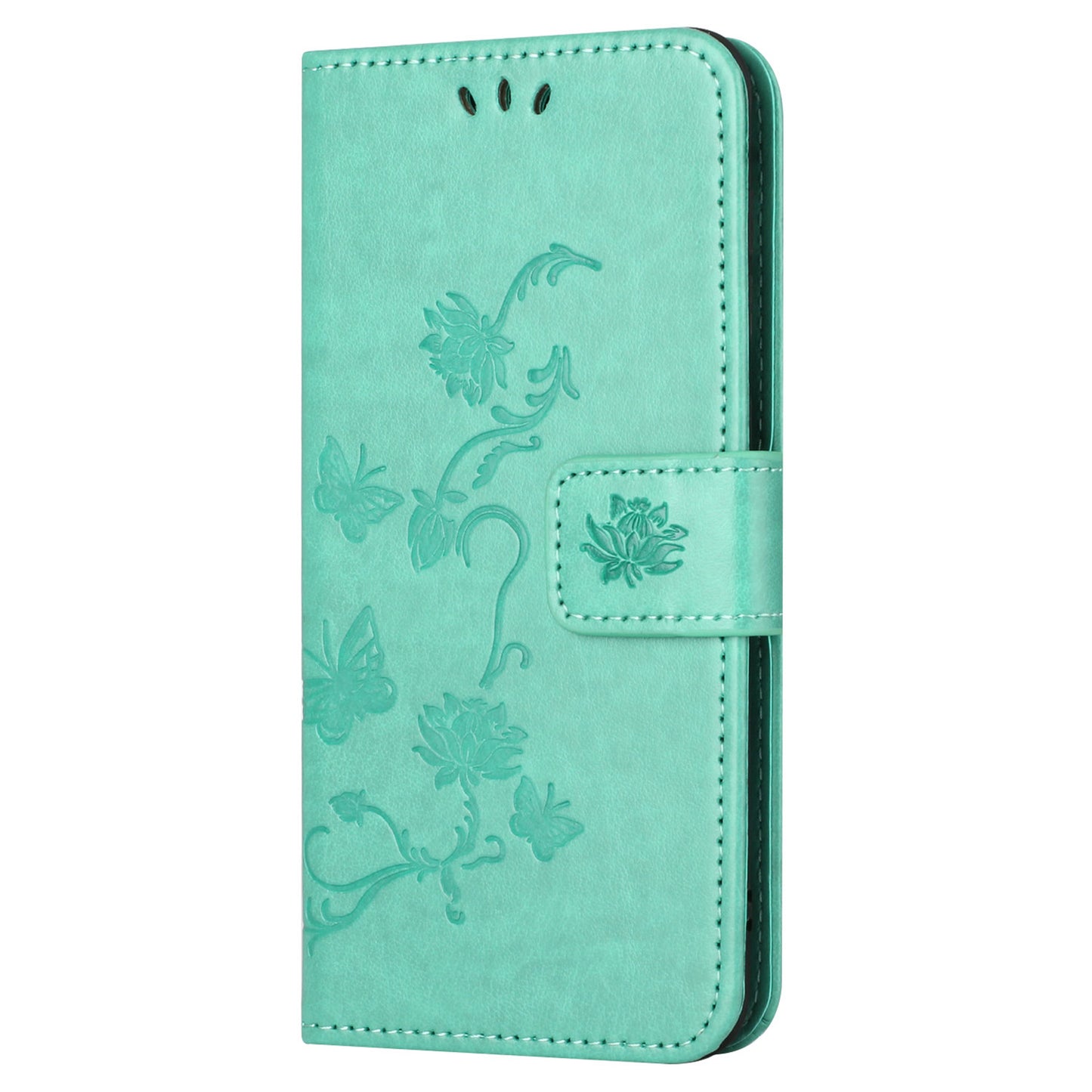 Uniqkart for Samsung Galaxy S23 FE PU Leather Wallet Phone Case Butterfly Flower Imprinted Stand Cover - Cyan
