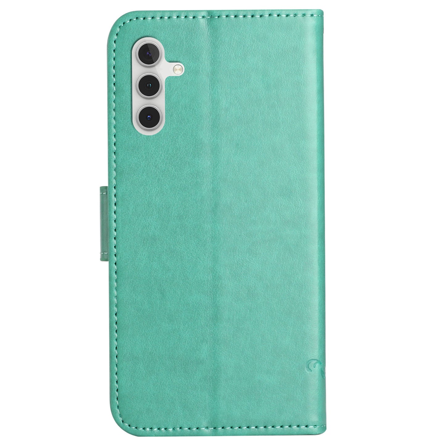 Uniqkart for Samsung Galaxy S23 FE PU Leather Wallet Phone Case Butterfly Flower Imprinted Stand Cover - Cyan