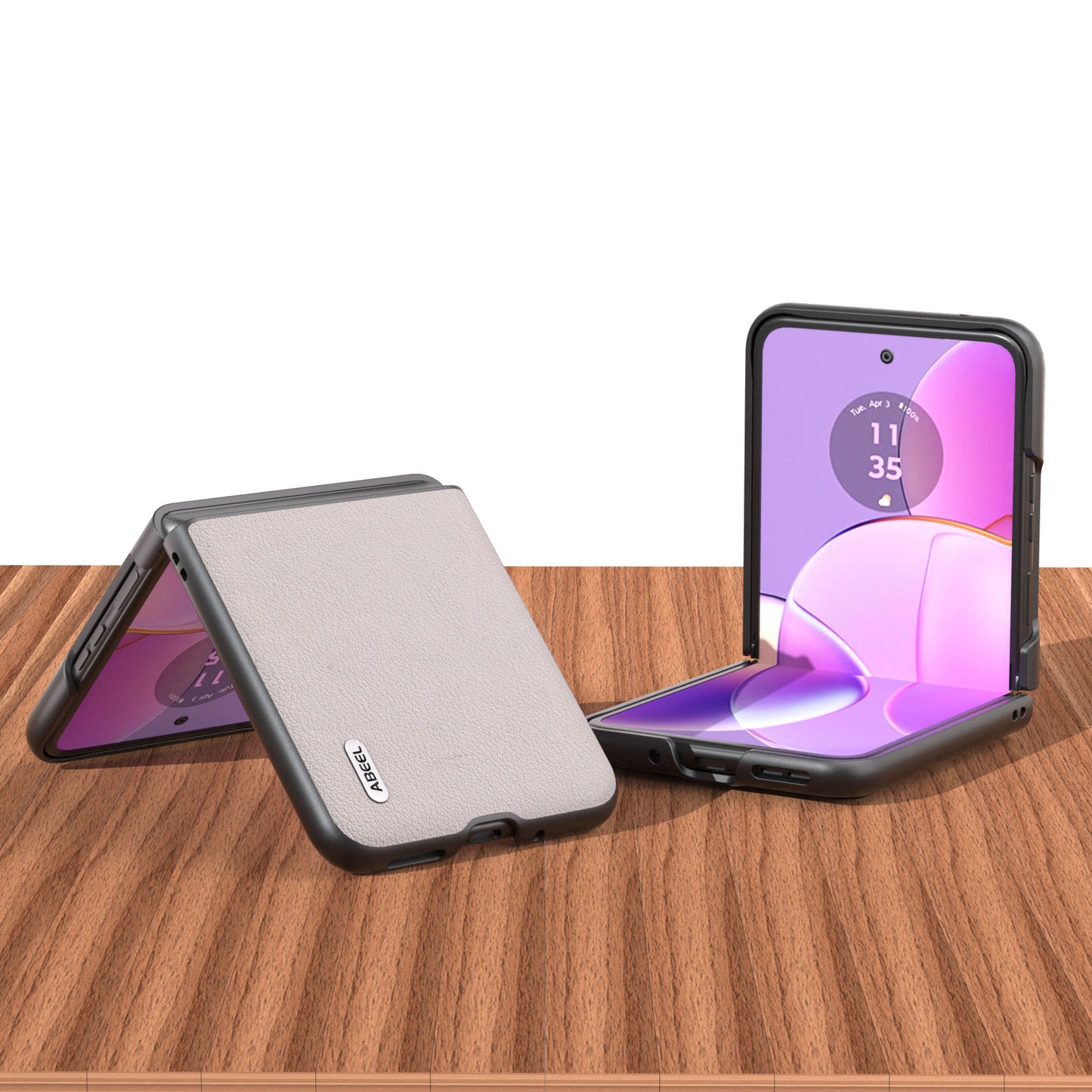 Uniqkart For Motorola Razr 40 5G Waves Texture Case Genuine Cow Leather Hard PC Phone Cover - Grey