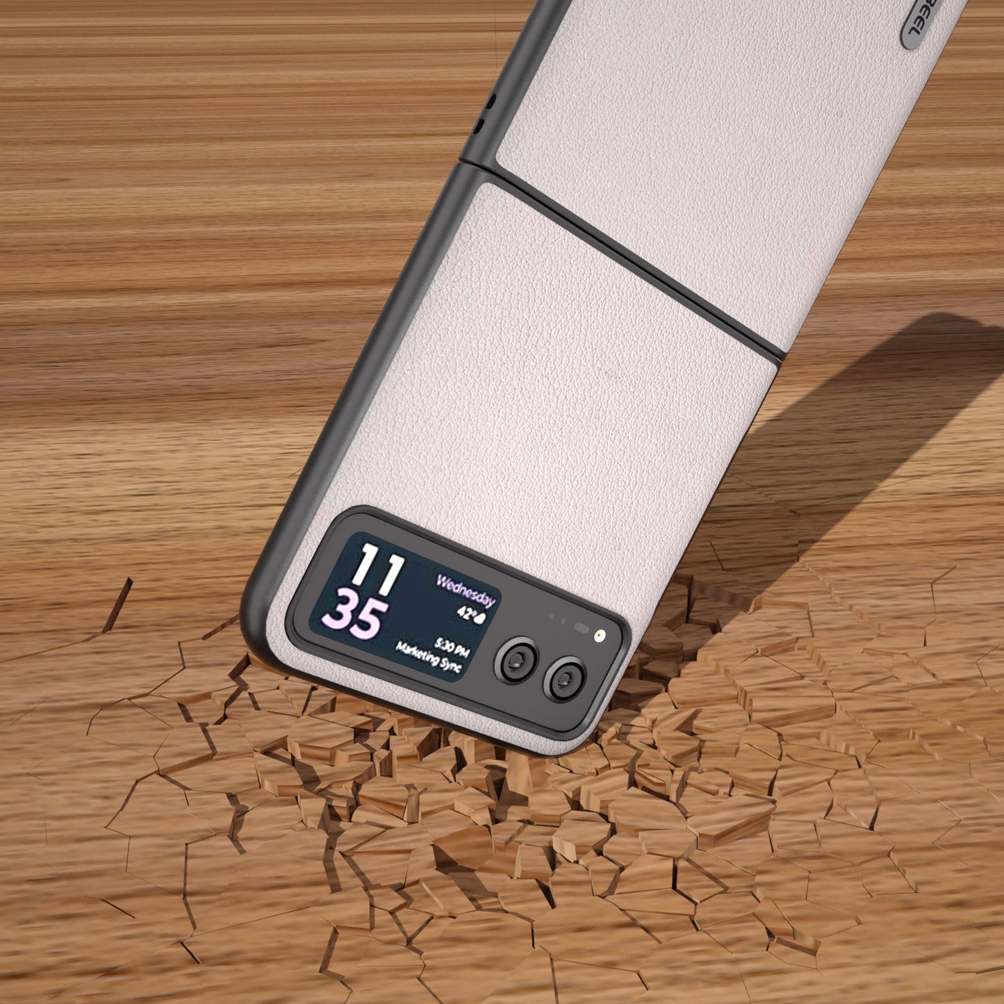 Uniqkart For Motorola Razr 40 5G Waves Texture Case Genuine Cow Leather Hard PC Phone Cover - Grey