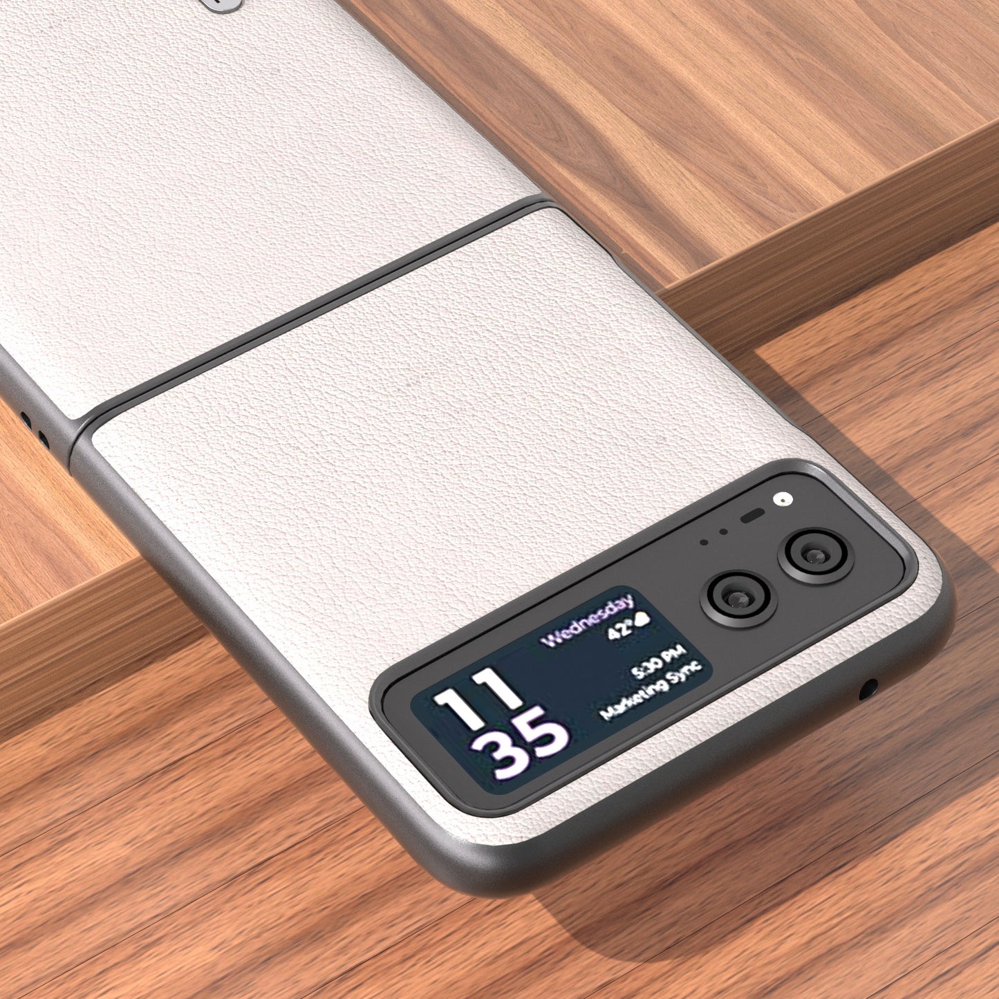 Uniqkart For Motorola Razr 40 5G Waves Texture Case Genuine Cow Leather Hard PC Phone Cover - Grey