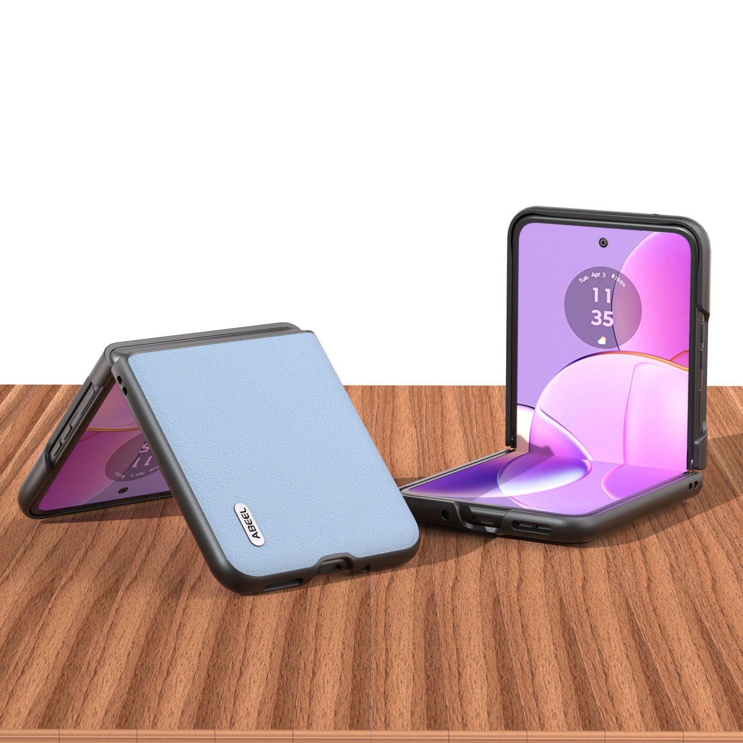 Uniqkart For Motorola Razr 40 5G Waves Texture Case Genuine Cow Leather Hard PC Phone Cover - Blue