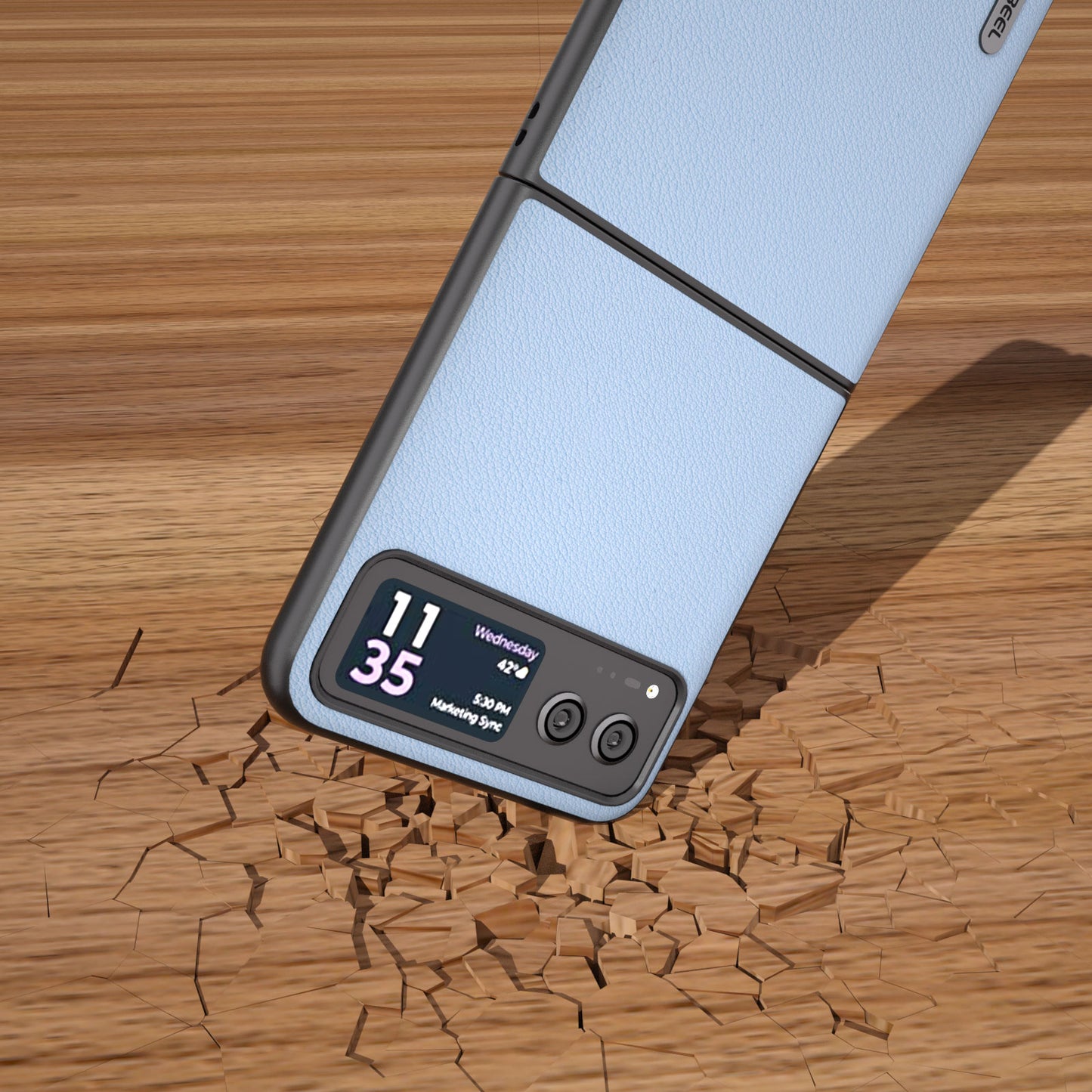 Uniqkart For Motorola Razr 40 5G Waves Texture Case Genuine Cow Leather Hard PC Phone Cover - Blue