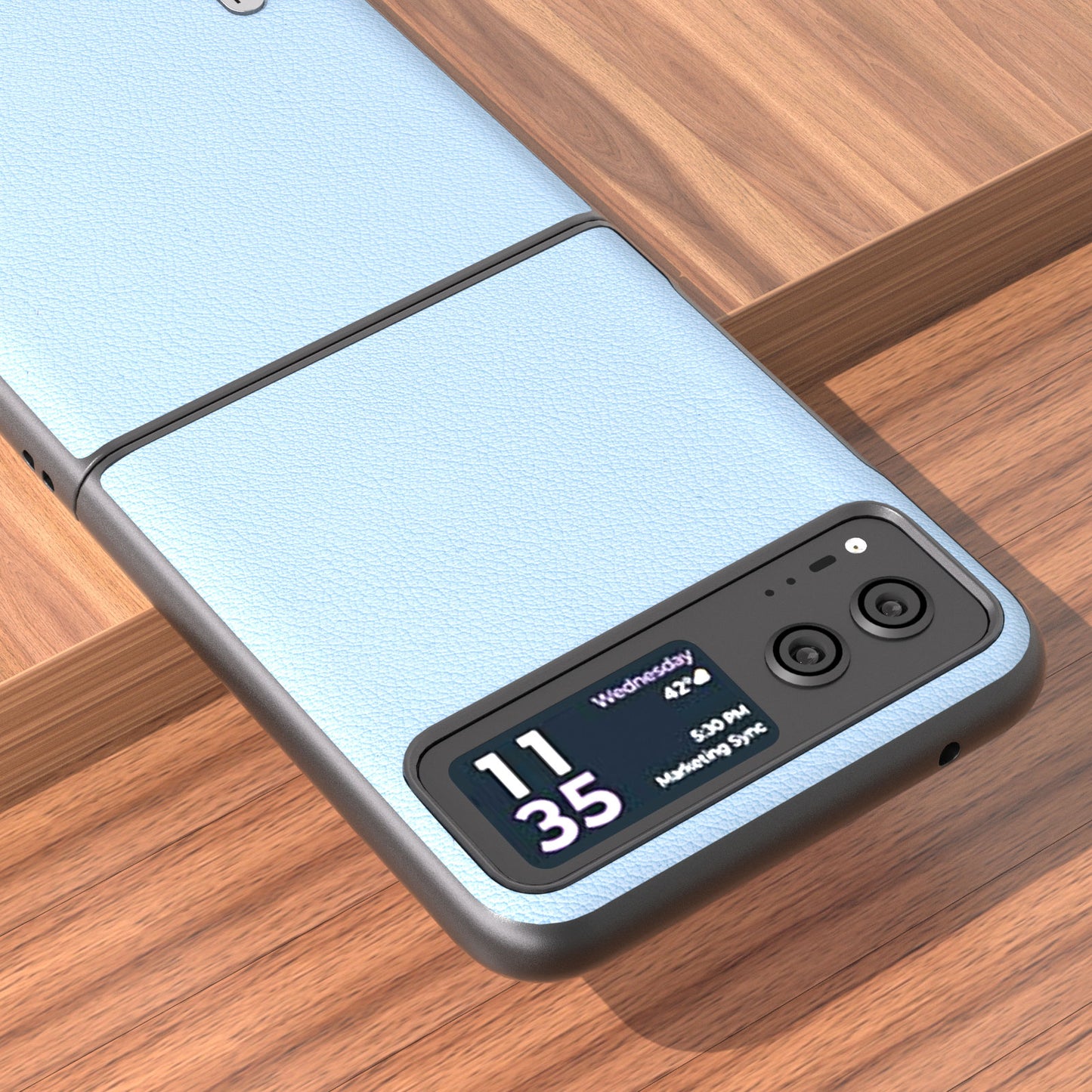 Uniqkart For Motorola Razr 40 5G Waves Texture Case Genuine Cow Leather Hard PC Phone Cover - Blue