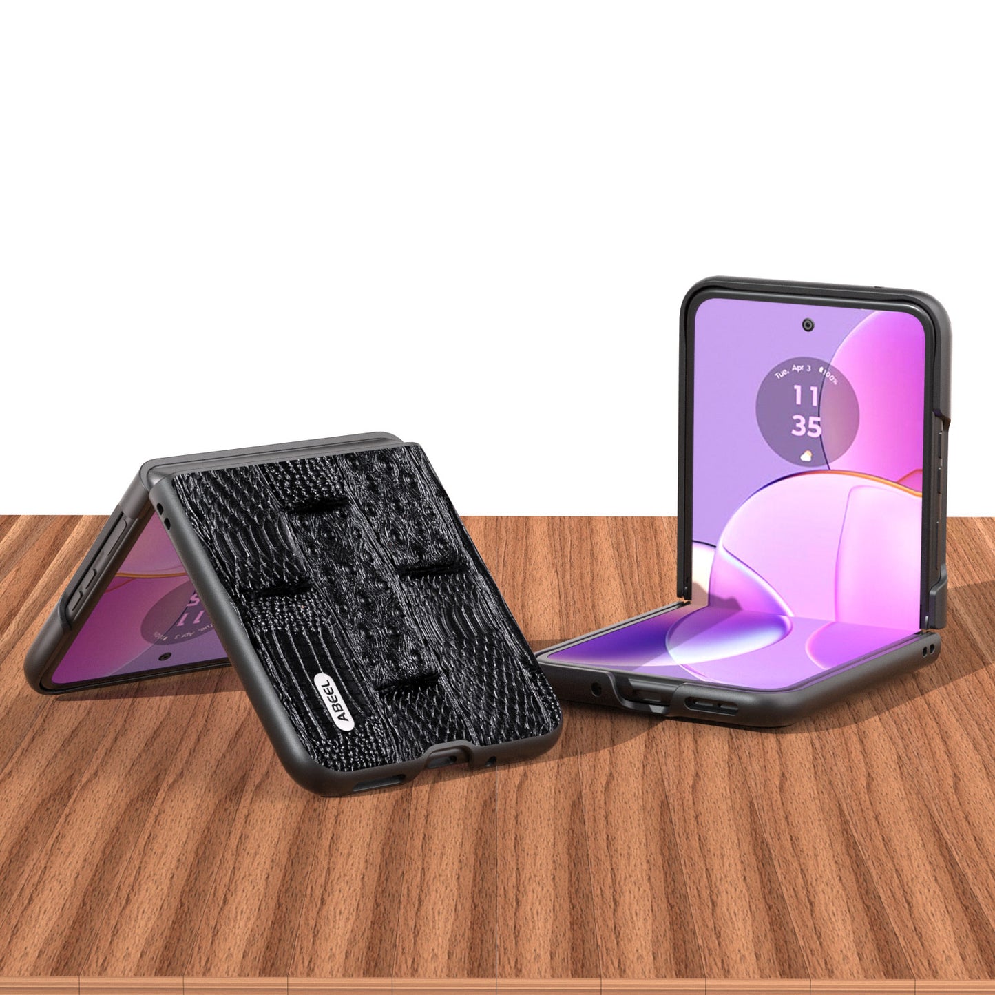 Uniqkart for Motorola Razr 40 5G Mahjong Texture Cover Genuine Cow Leather+PC Anti-Shock Phone Case - Black