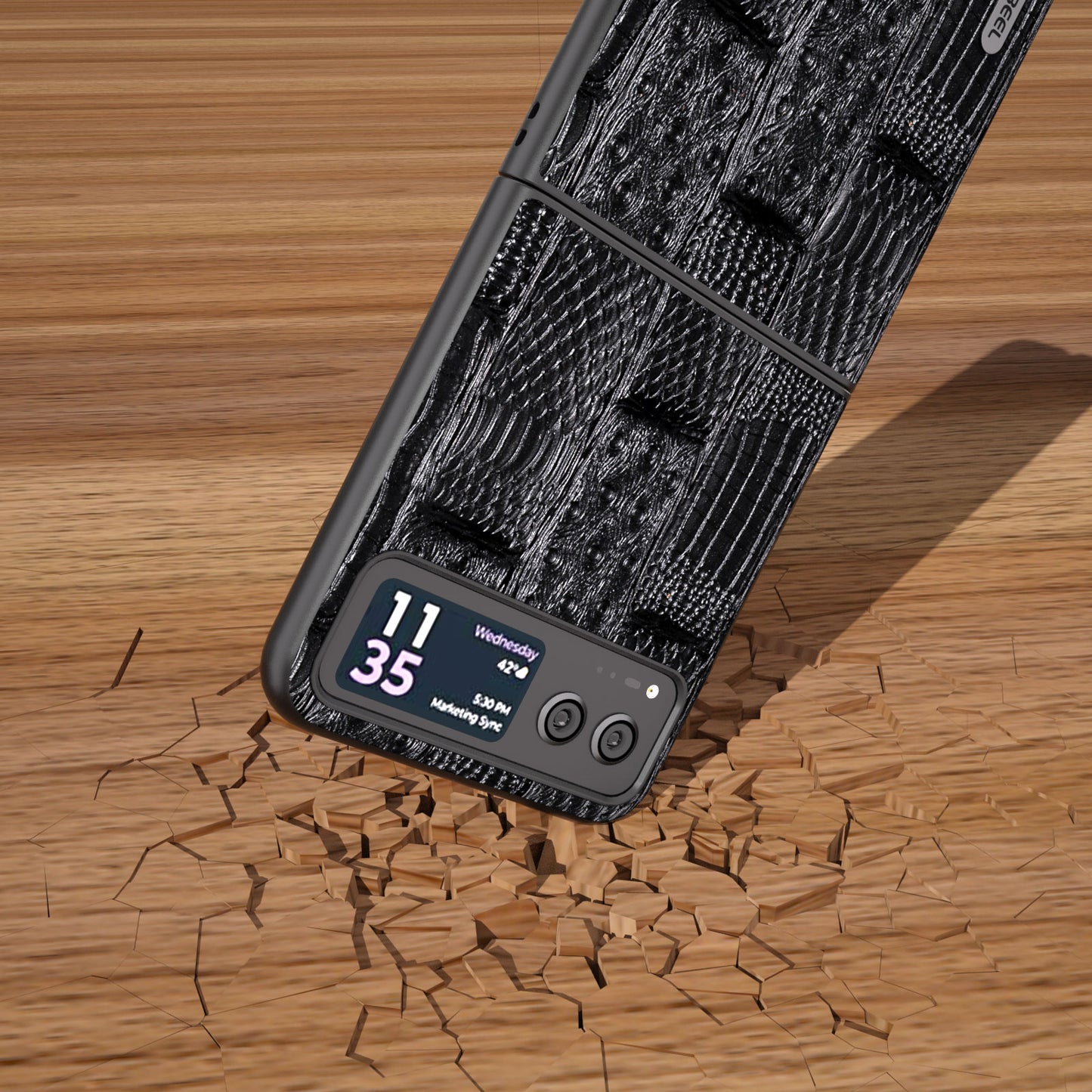 Uniqkart for Motorola Razr 40 5G Mahjong Texture Cover Genuine Cow Leather+PC Anti-Shock Phone Case - Black