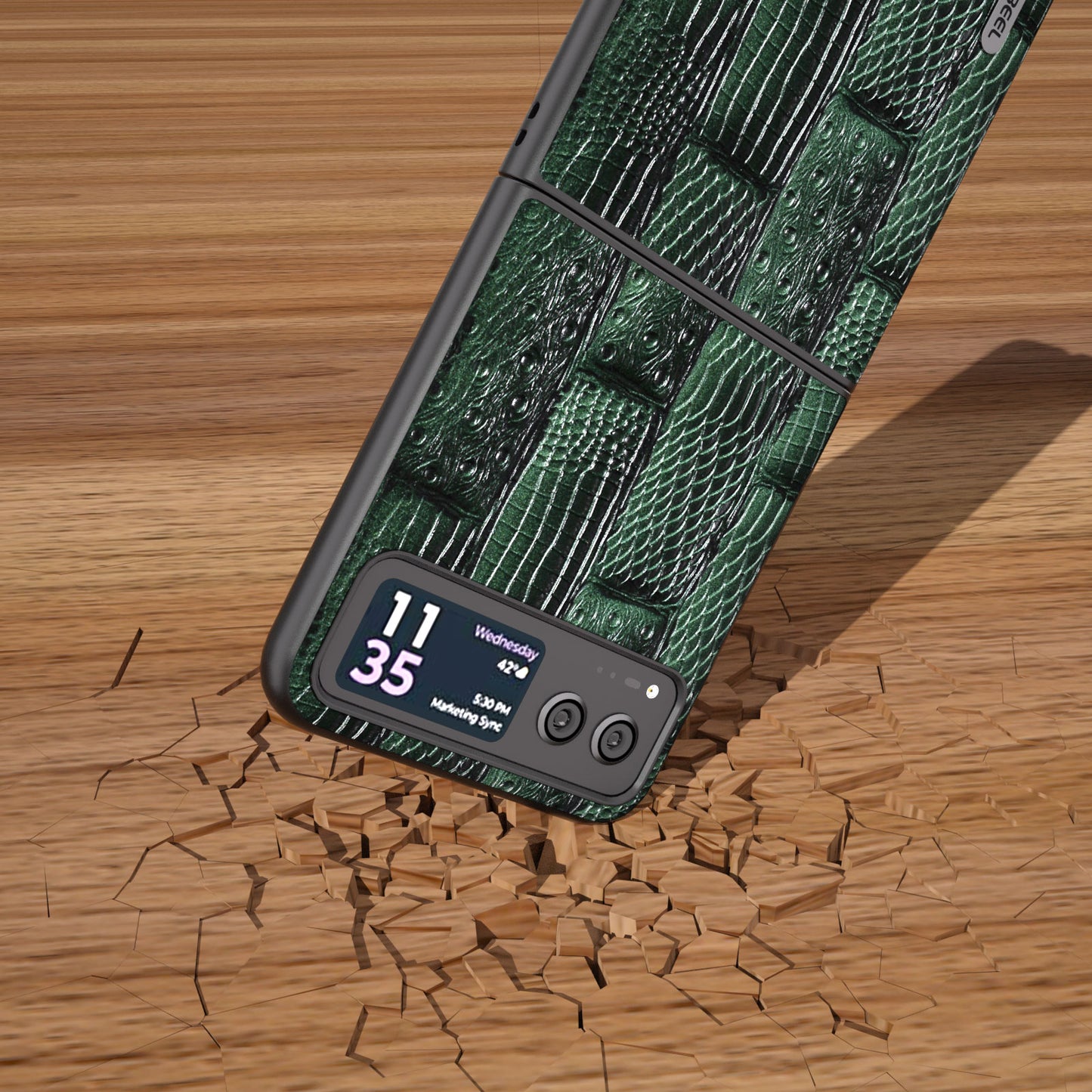Uniqkart for Motorola Razr 40 5G Mahjong Texture Cover Genuine Cow Leather+PC Anti-Shock Phone Case - Green