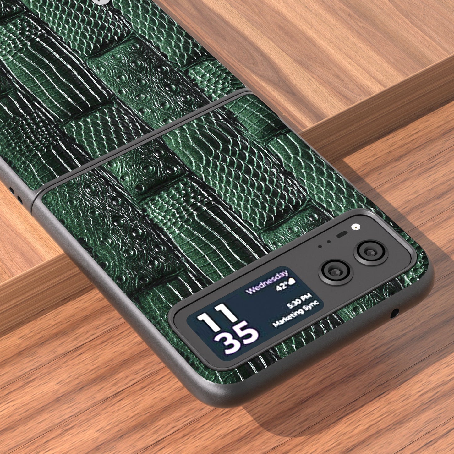 Uniqkart for Motorola Razr 40 5G Mahjong Texture Cover Genuine Cow Leather+PC Anti-Shock Phone Case - Green