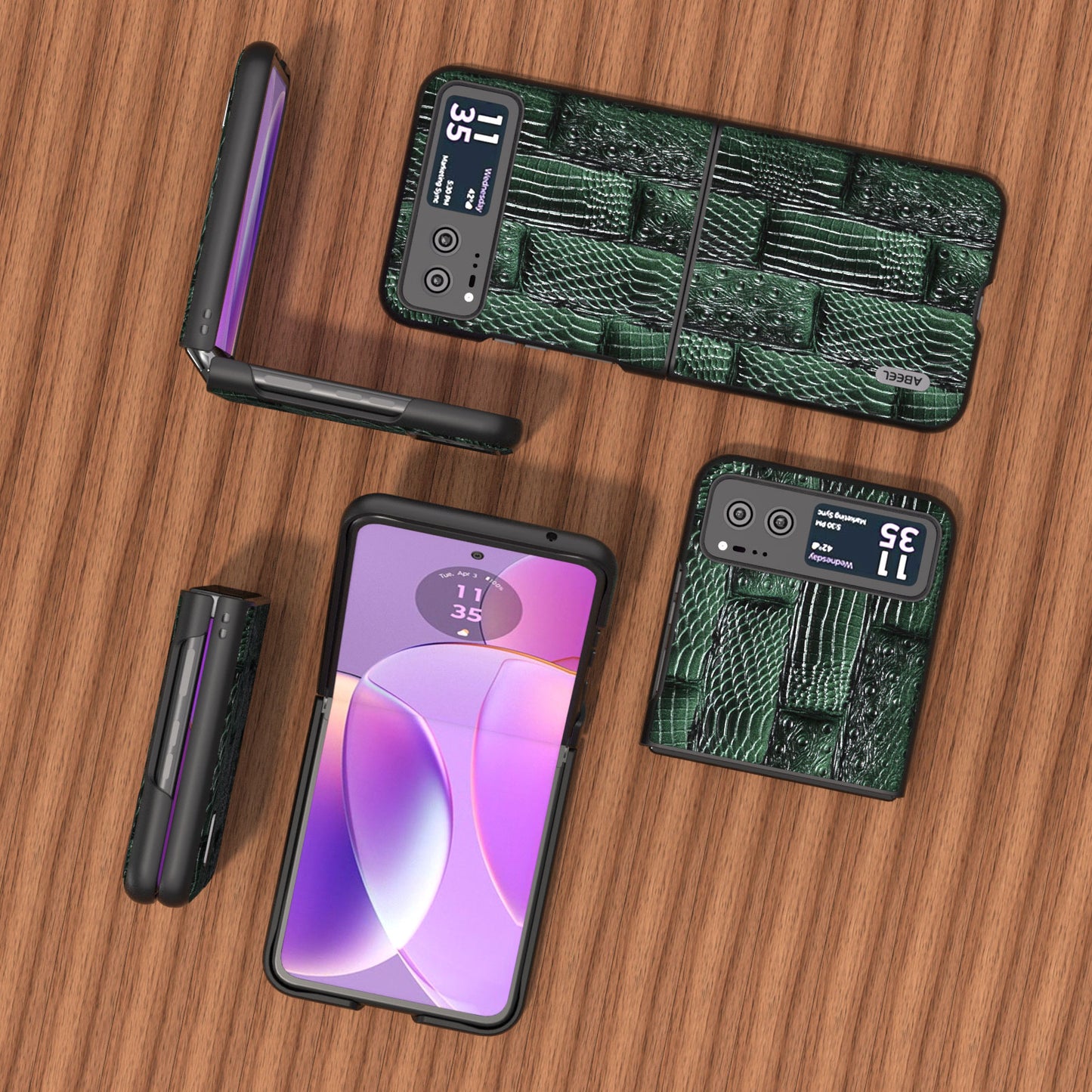 Uniqkart for Motorola Razr 40 5G Mahjong Texture Cover Genuine Cow Leather+PC Anti-Shock Phone Case - Green