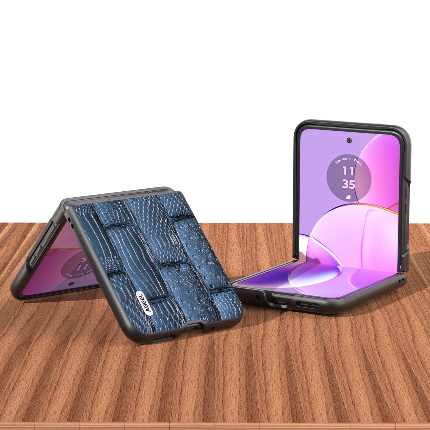 Uniqkart for Motorola Razr 40 5G Mahjong Texture Cover Genuine Cow Leather+PC Anti-Shock Phone Case - Blue