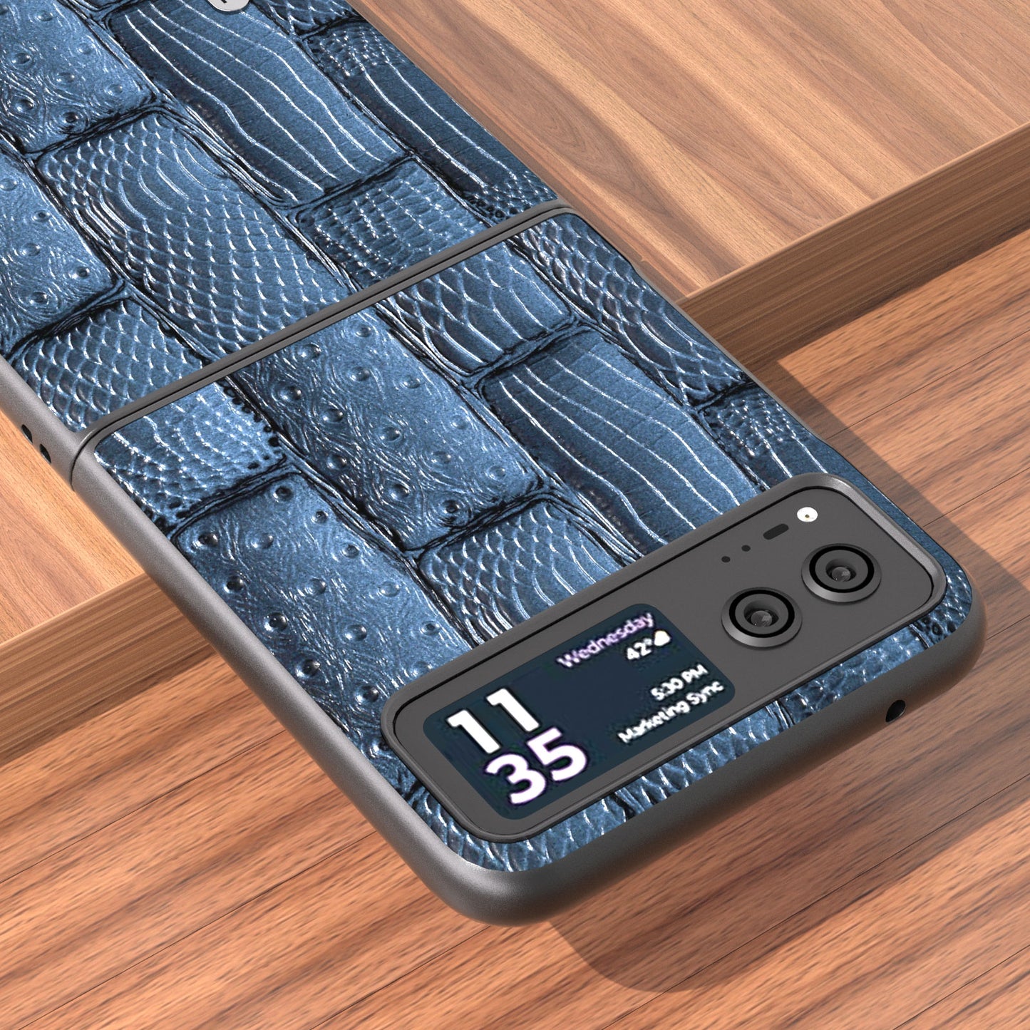 Uniqkart for Motorola Razr 40 5G Mahjong Texture Cover Genuine Cow Leather+PC Anti-Shock Phone Case - Blue