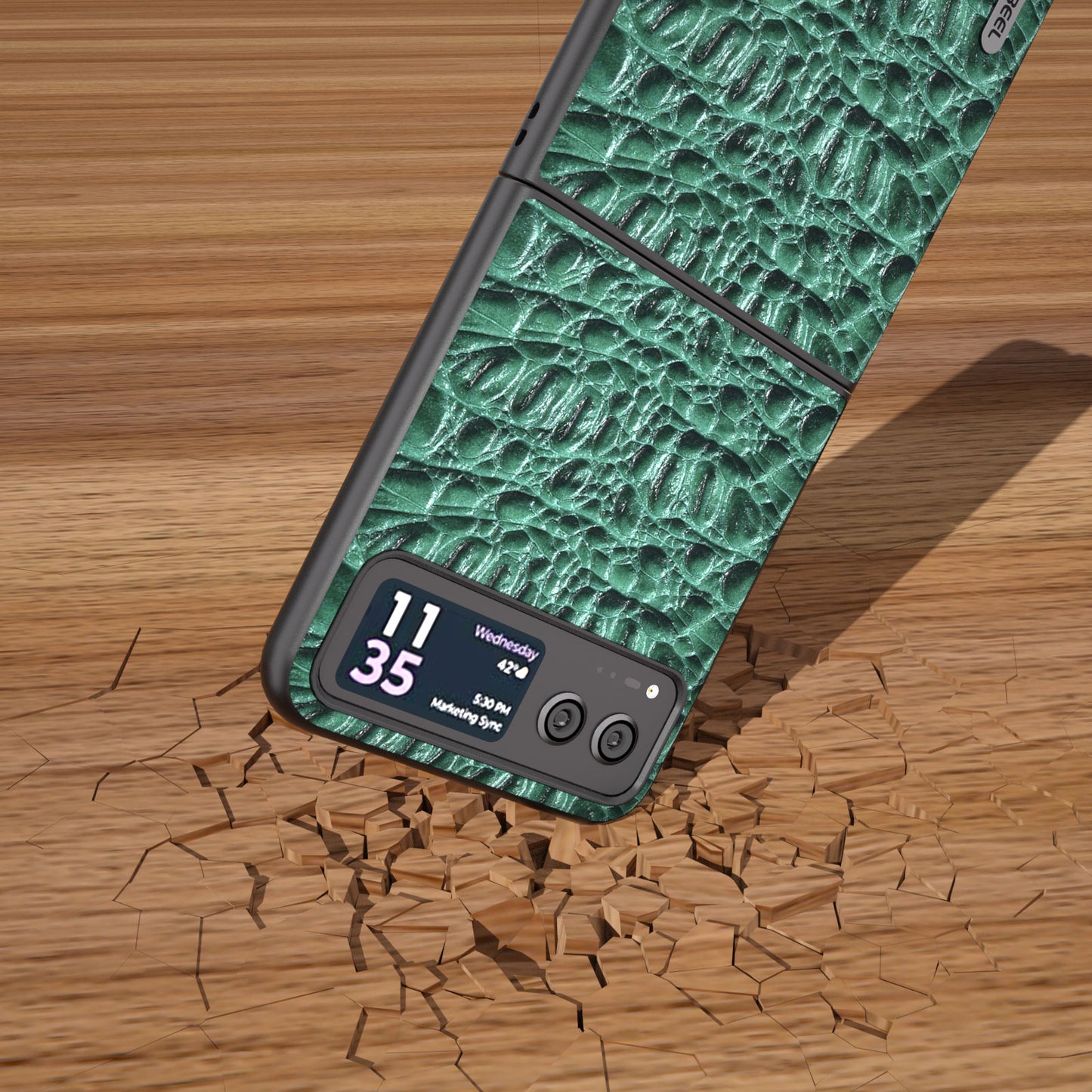 Uniqkart For Motorola Razr 40 5G Canopy Texture Phone Case Genuine Cow Leather+PC Protective Cover - Green