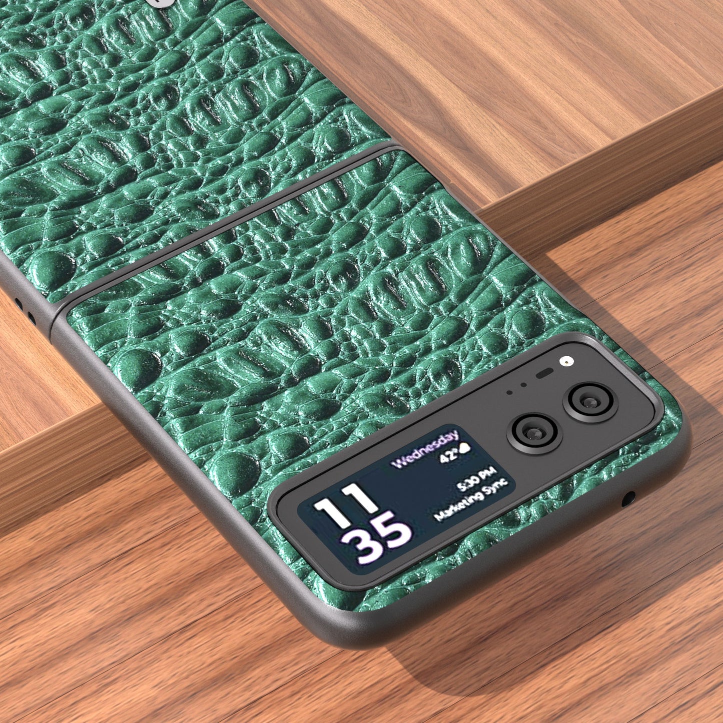 Uniqkart For Motorola Razr 40 5G Canopy Texture Phone Case Genuine Cow Leather+PC Protective Cover - Green