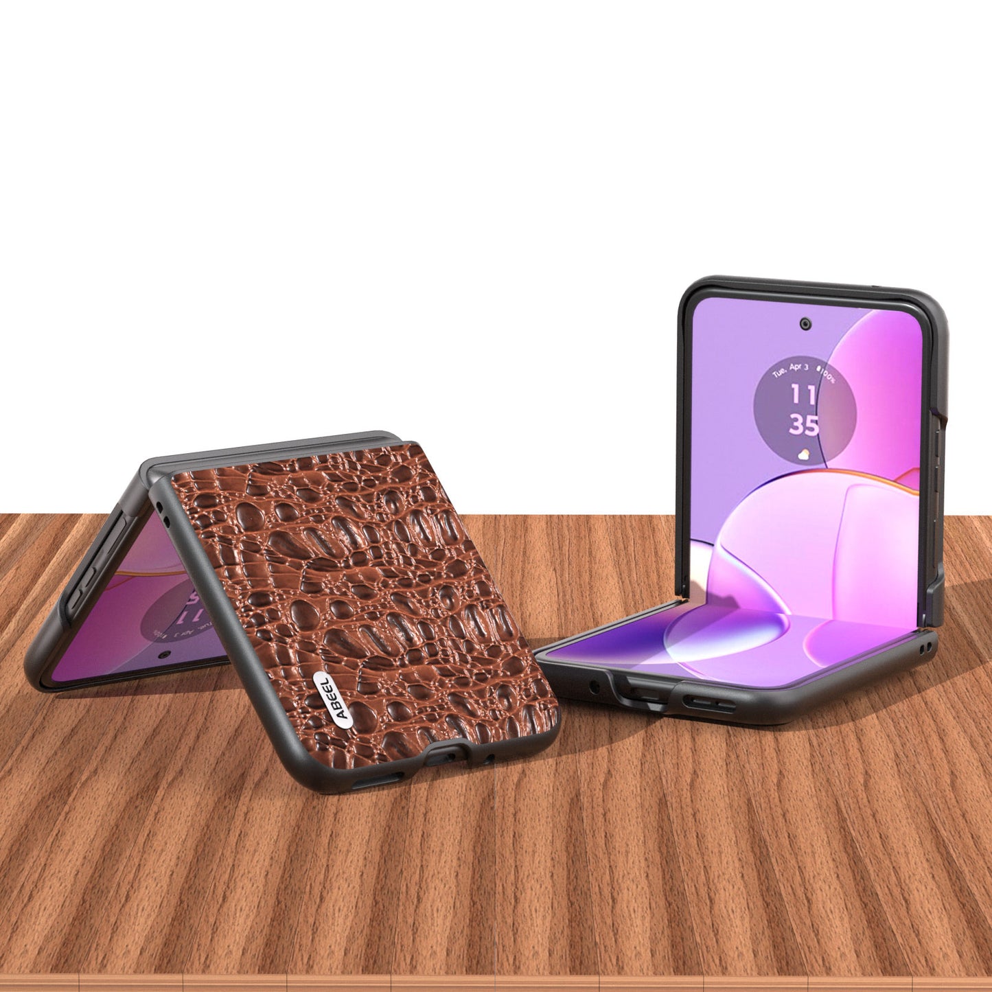 Uniqkart For Motorola Razr 40 5G Canopy Texture Phone Case Genuine Cow Leather+PC Protective Cover - Brown