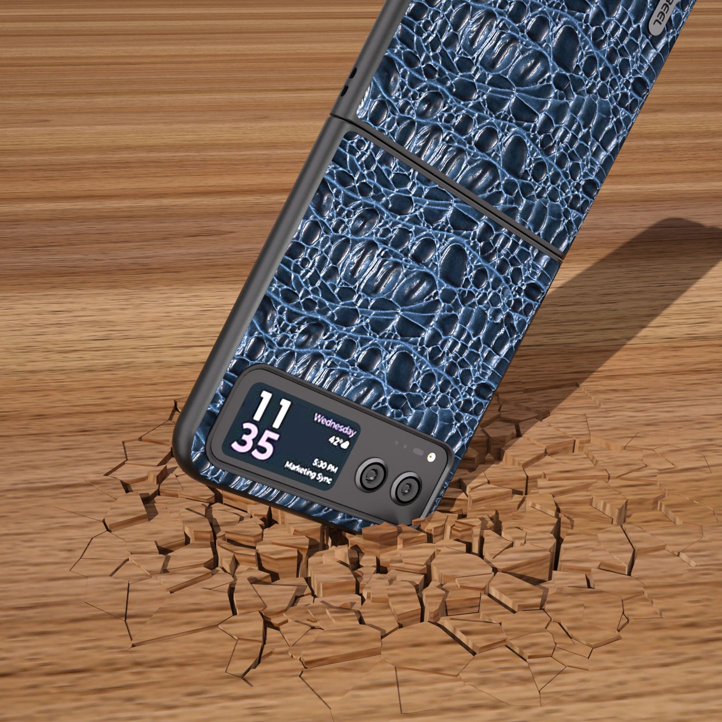 Uniqkart For Motorola Razr 40 5G Canopy Texture Phone Case Genuine Cow Leather+PC Protective Cover - Blue