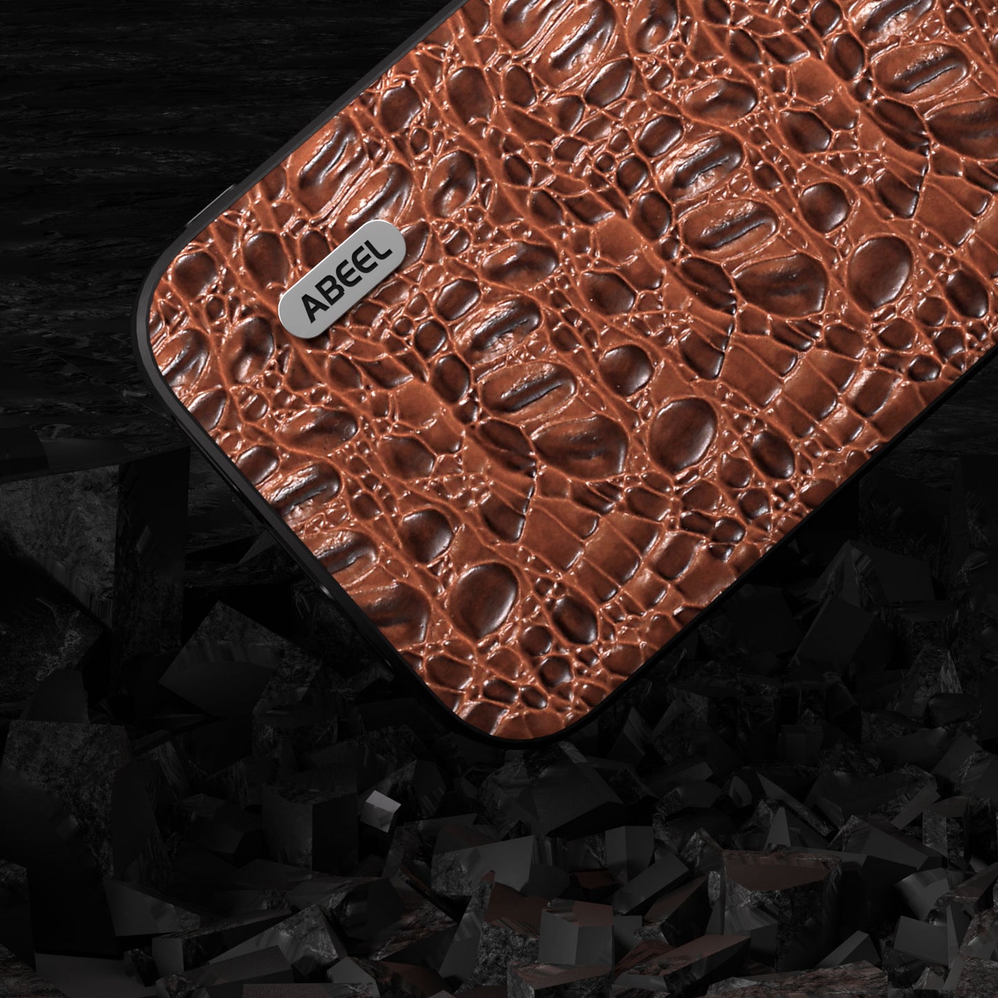 Uniqkart for iPhone 15 Slim-Fit Phone Case Genuine Cow Leather Coated PC+TPU Canopy Texture Cover - Brown