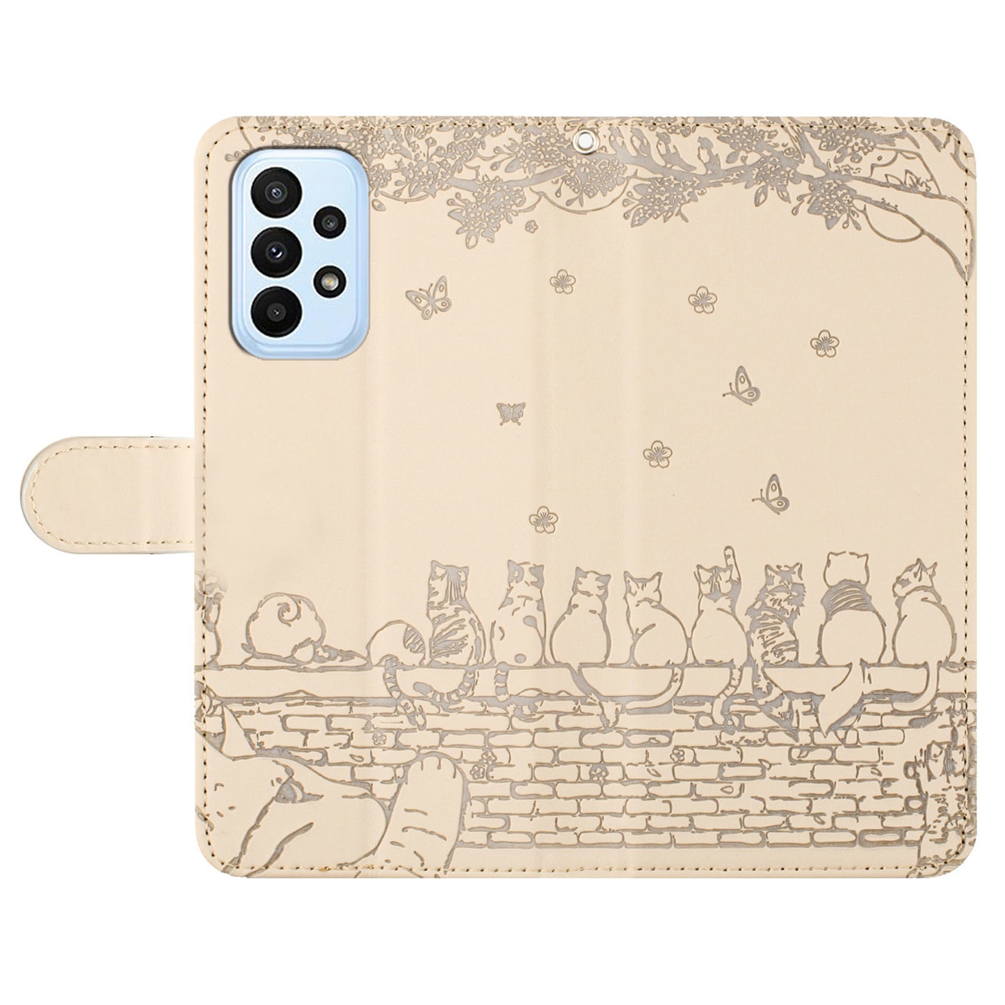 Uniqkart for Samsung Galaxy A53 5G Wallet Phone Cover Imprinted Wall Cats Leather Stand Phone Case with Strap - Apricot