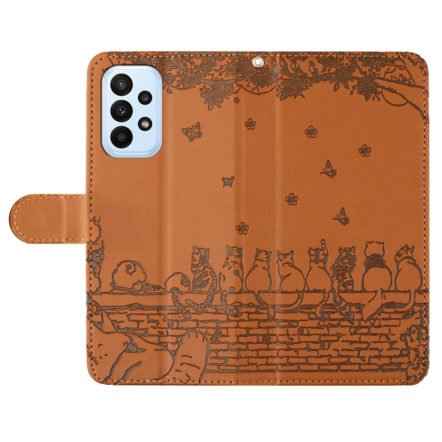 Uniqkart for Samsung Galaxy A53 5G Wallet Phone Cover Imprinted Wall Cats Leather Stand Phone Case with Strap - Brown