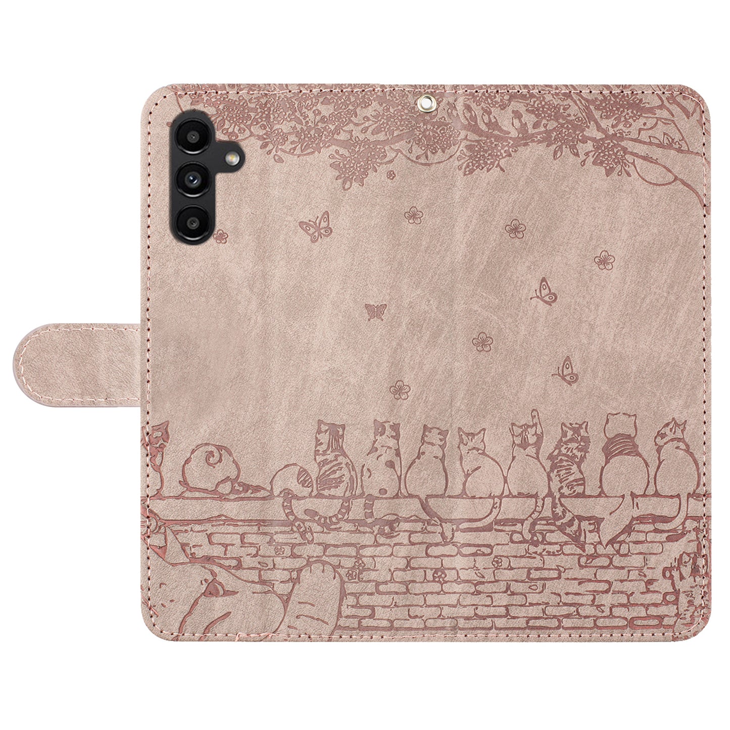 Uniqkart for Samsung Galaxy A14 4G / 5G Phone Cover Leather Stand Imprinted Wall Cats Phone Case Wallet with Strap - Smoky Purple