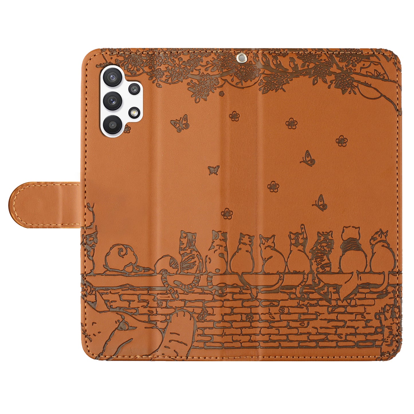 Uniqkart for Samsung Galaxy A13 4G / A04s 4G / A04 4G / M13 5G Shockproof Phone Cover Imprinted Stand Wallet Leather Phone Case with Strap - Brown