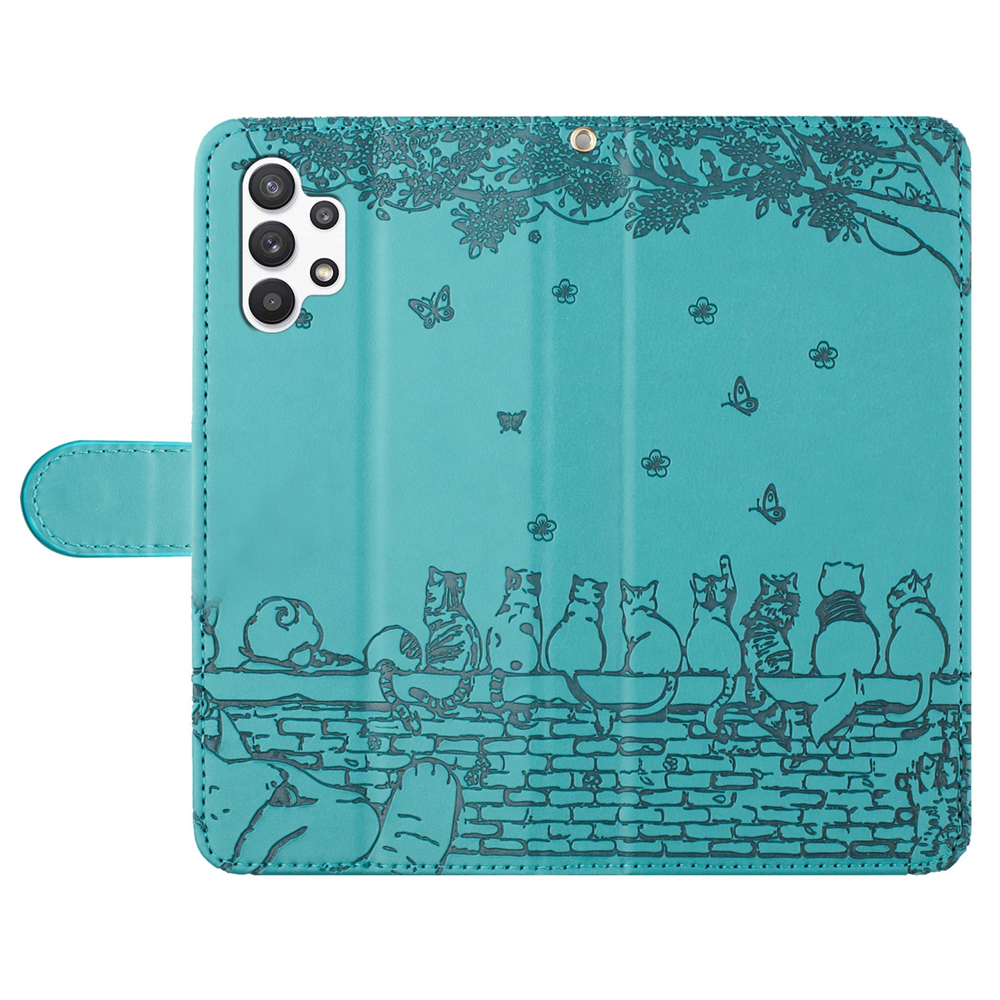 Uniqkart for Samsung Galaxy A13 4G / A04s 4G / A04 4G / M13 5G Shockproof Phone Cover Imprinted Stand Wallet Leather Phone Case with Strap - Blue