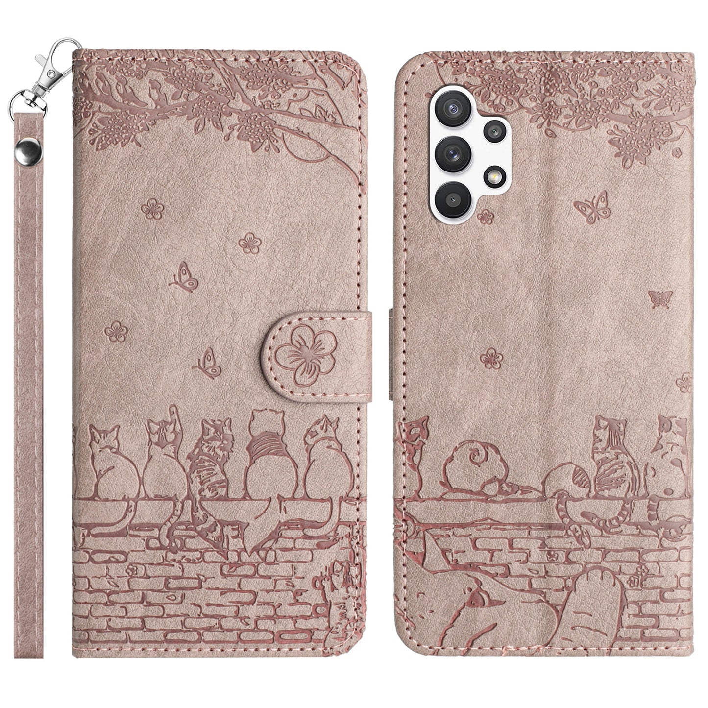 Uniqkart for Samsung Galaxy A13 4G / A04s 4G / A04 4G / M13 5G Shockproof Phone Cover Imprinted Stand Wallet Leather Phone Case with Strap - Smoky Purple