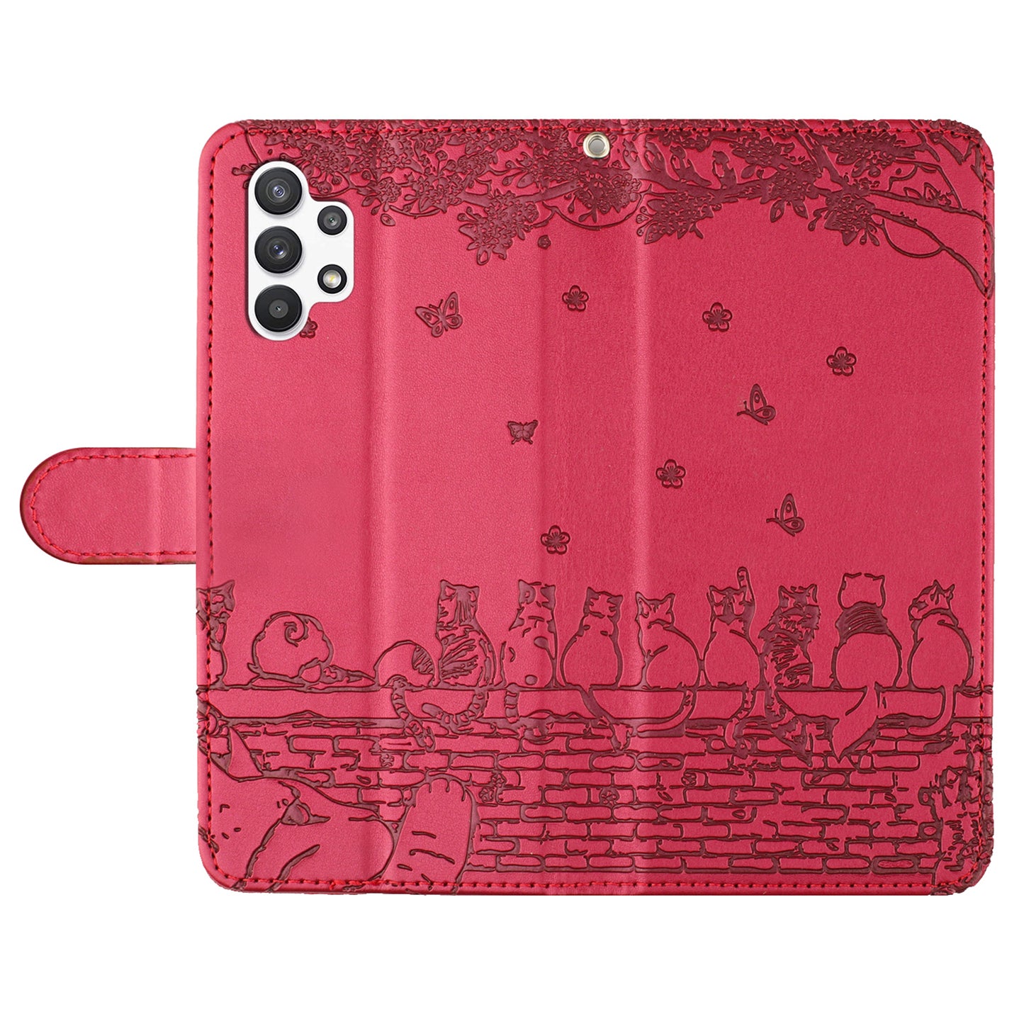 Uniqkart for Samsung Galaxy A13 4G / A04s 4G / A04 4G / M13 5G Shockproof Phone Cover Imprinted Stand Wallet Leather Phone Case with Strap - Red
