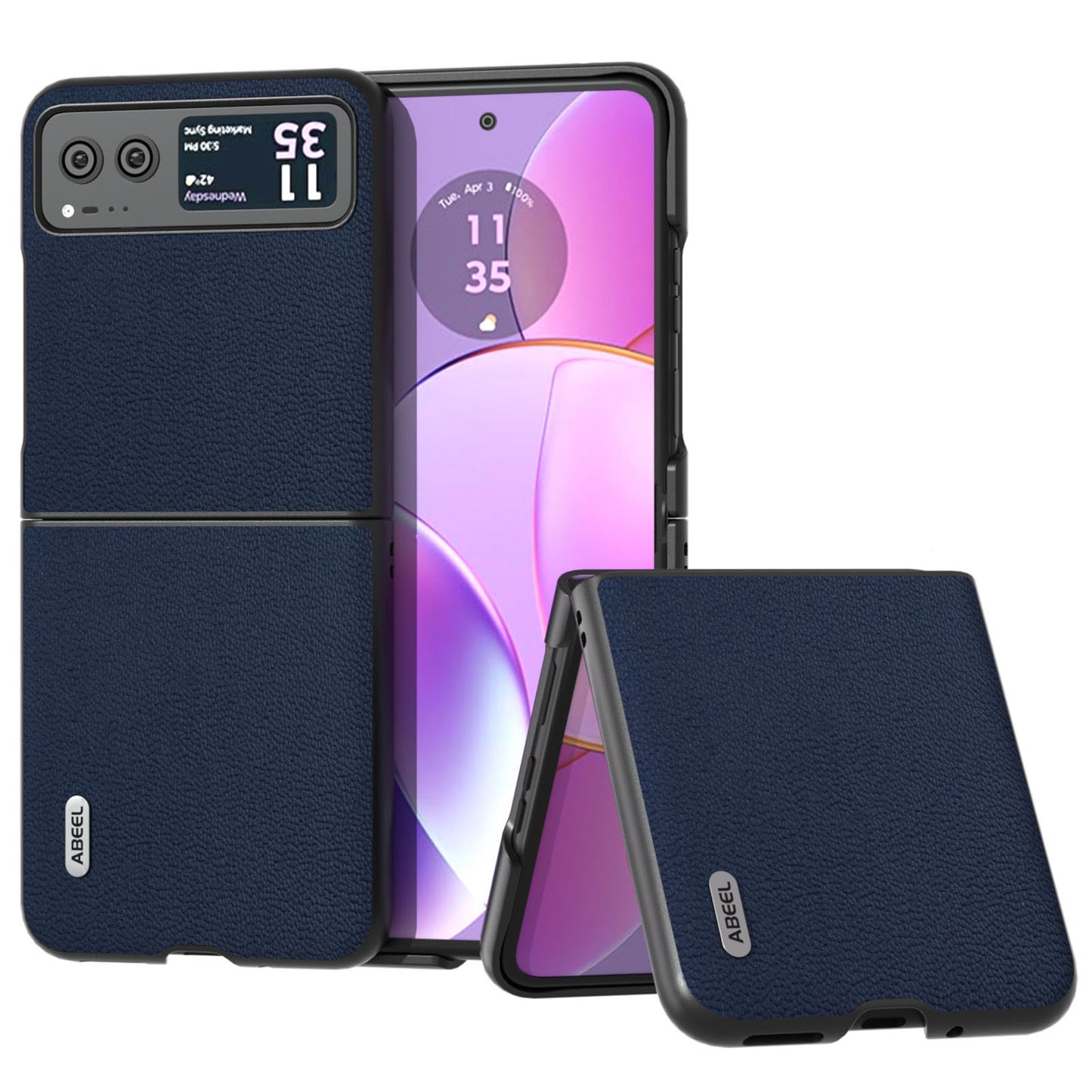 Uniqkart For Motorola Razr 40 5G Slim Litchi Texture Phone Case Genuine Cow Leather + PC Protective Cover - Blue