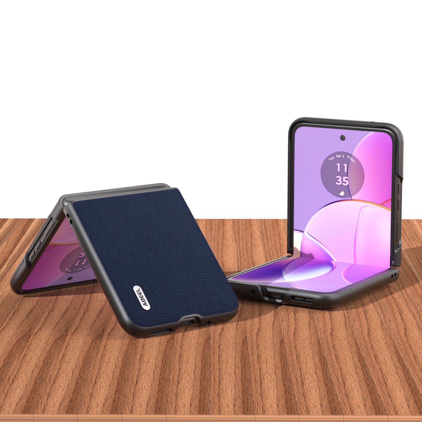 Uniqkart For Motorola Razr 40 5G Slim Litchi Texture Phone Case Genuine Cow Leather + PC Protective Cover - Blue