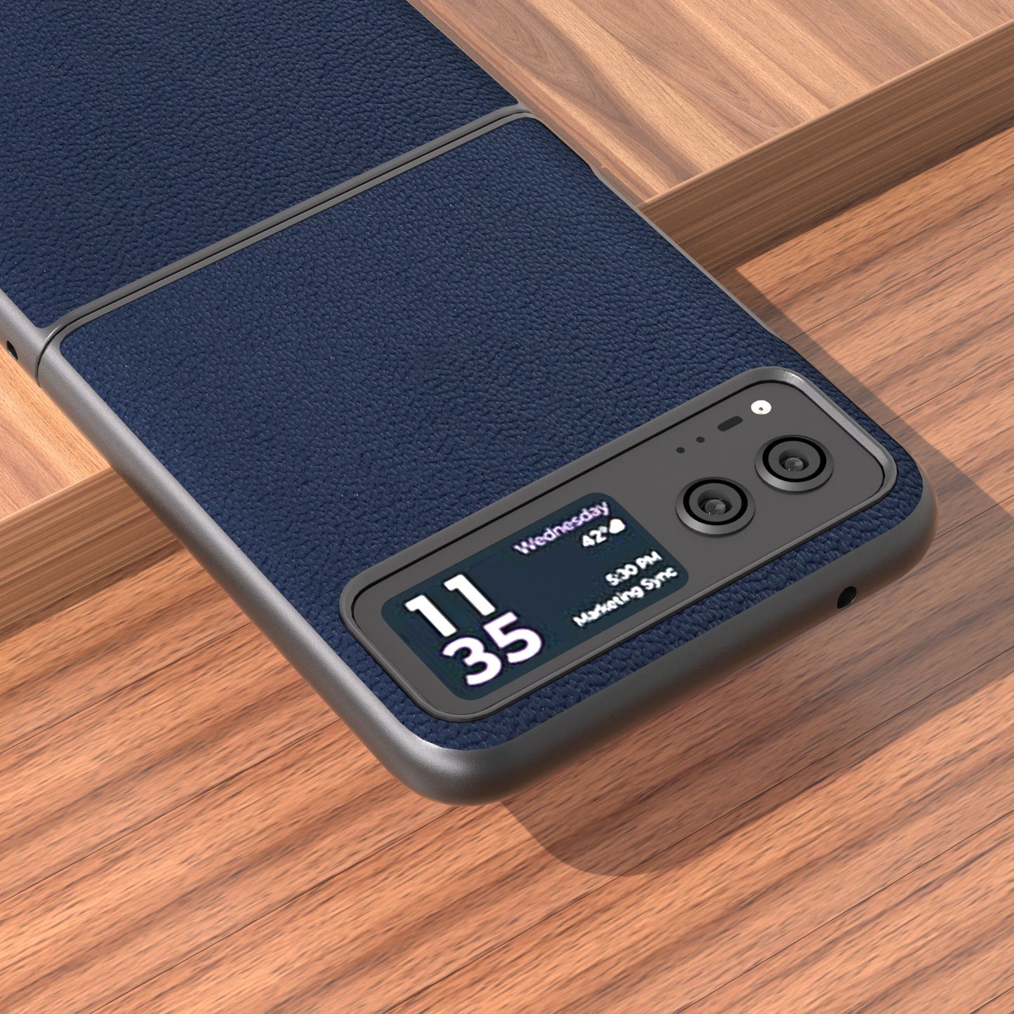 Uniqkart For Motorola Razr 40 5G Slim Litchi Texture Phone Case Genuine Cow Leather + PC Protective Cover - Blue