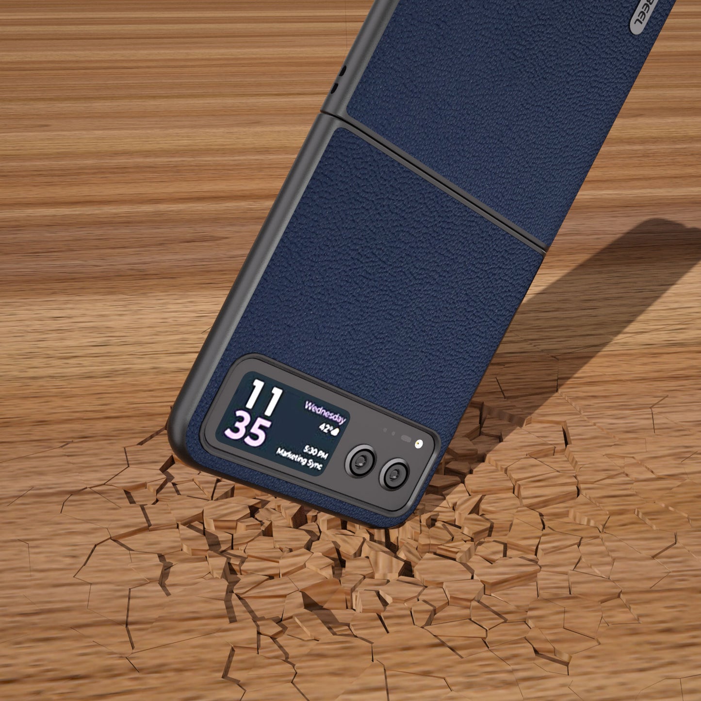 Uniqkart For Motorola Razr 40 5G Slim Litchi Texture Phone Case Genuine Cow Leather + PC Protective Cover - Blue