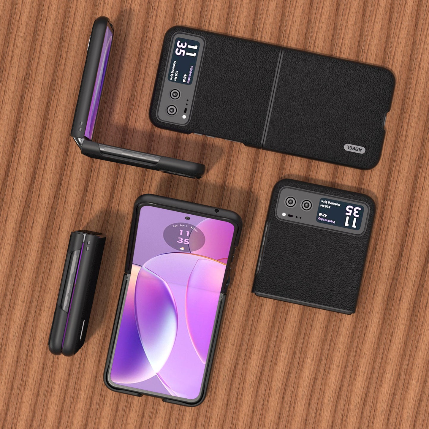 Uniqkart For Motorola Razr 40 5G Slim Litchi Texture Phone Case Genuine Cow Leather + PC Protective Cover - Black