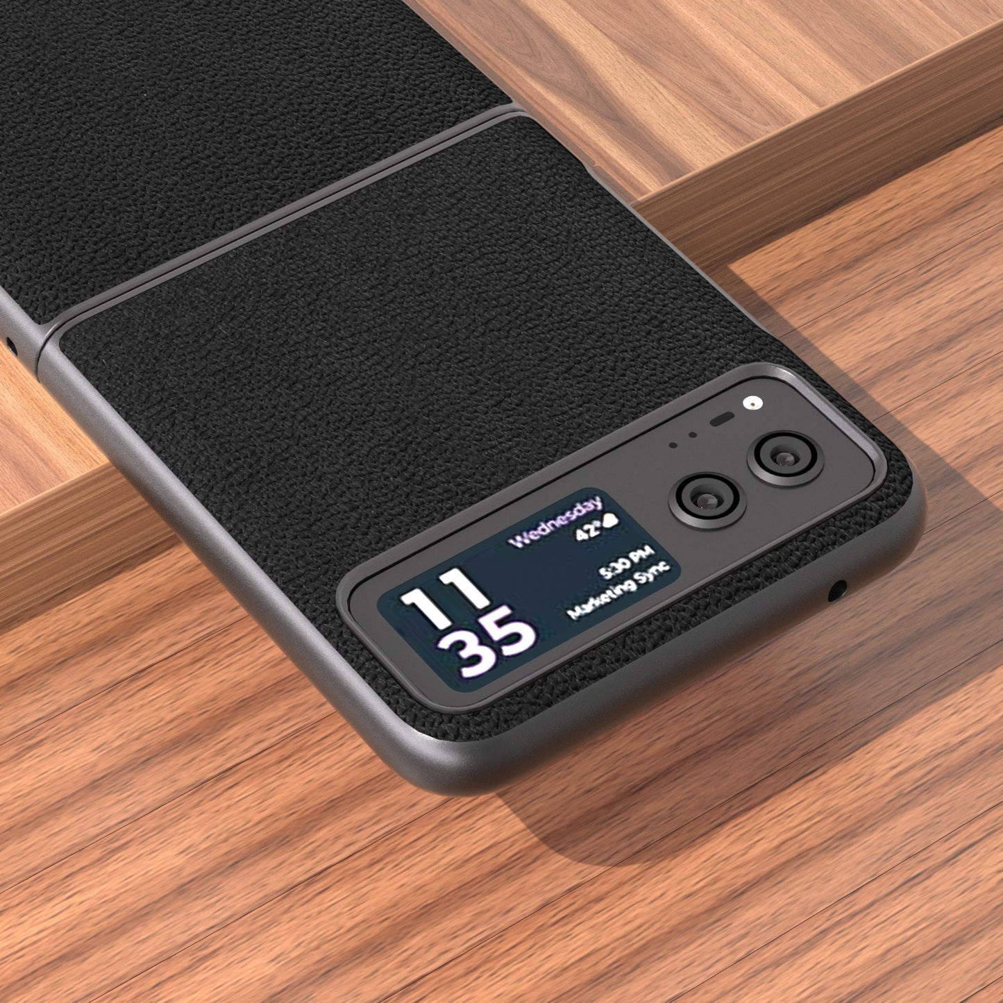 Uniqkart For Motorola Razr 40 5G Slim Litchi Texture Phone Case Genuine Cow Leather + PC Protective Cover - Black