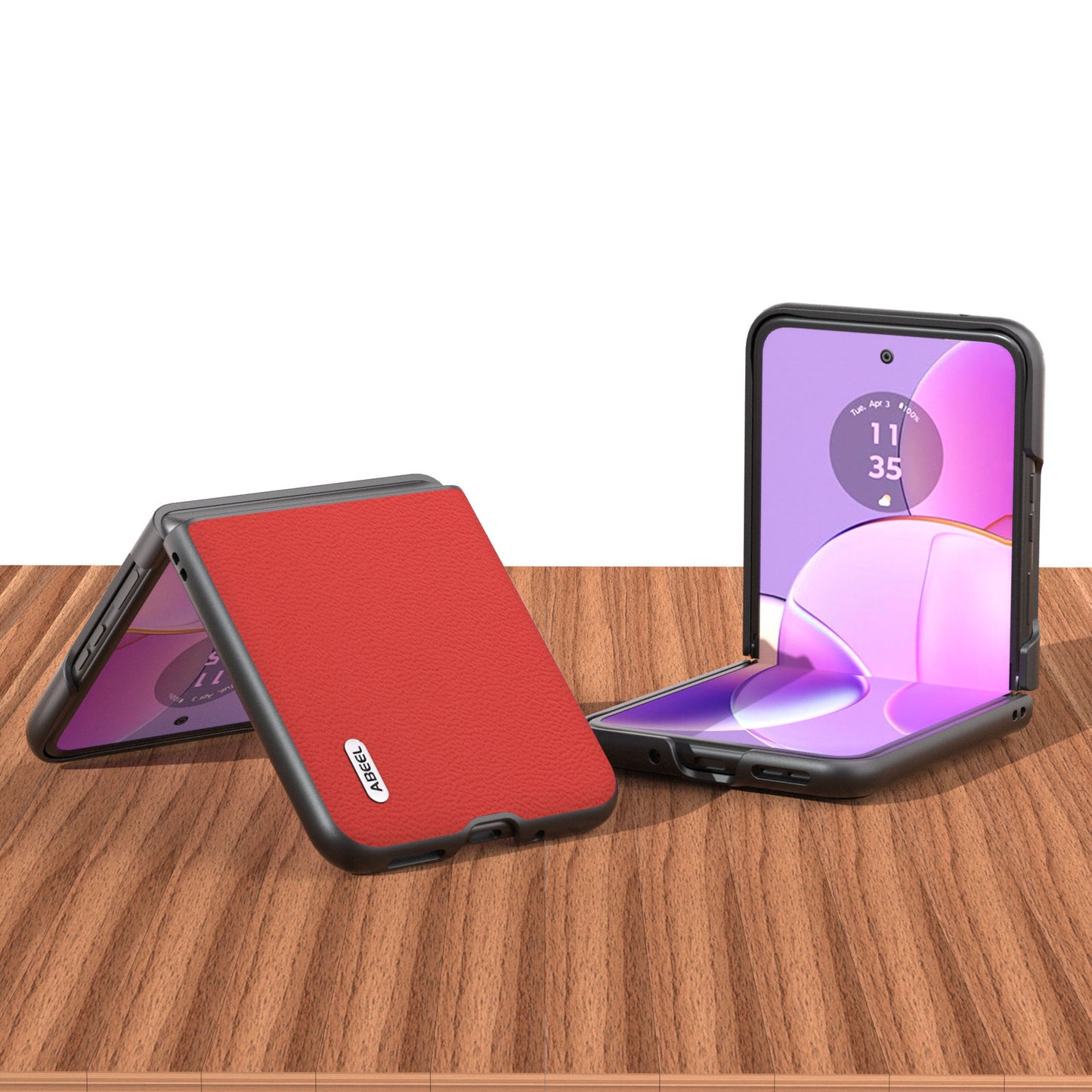 Uniqkart For Motorola Razr 40 5G Slim Litchi Texture Phone Case Genuine Cow Leather + PC Protective Cover - Red