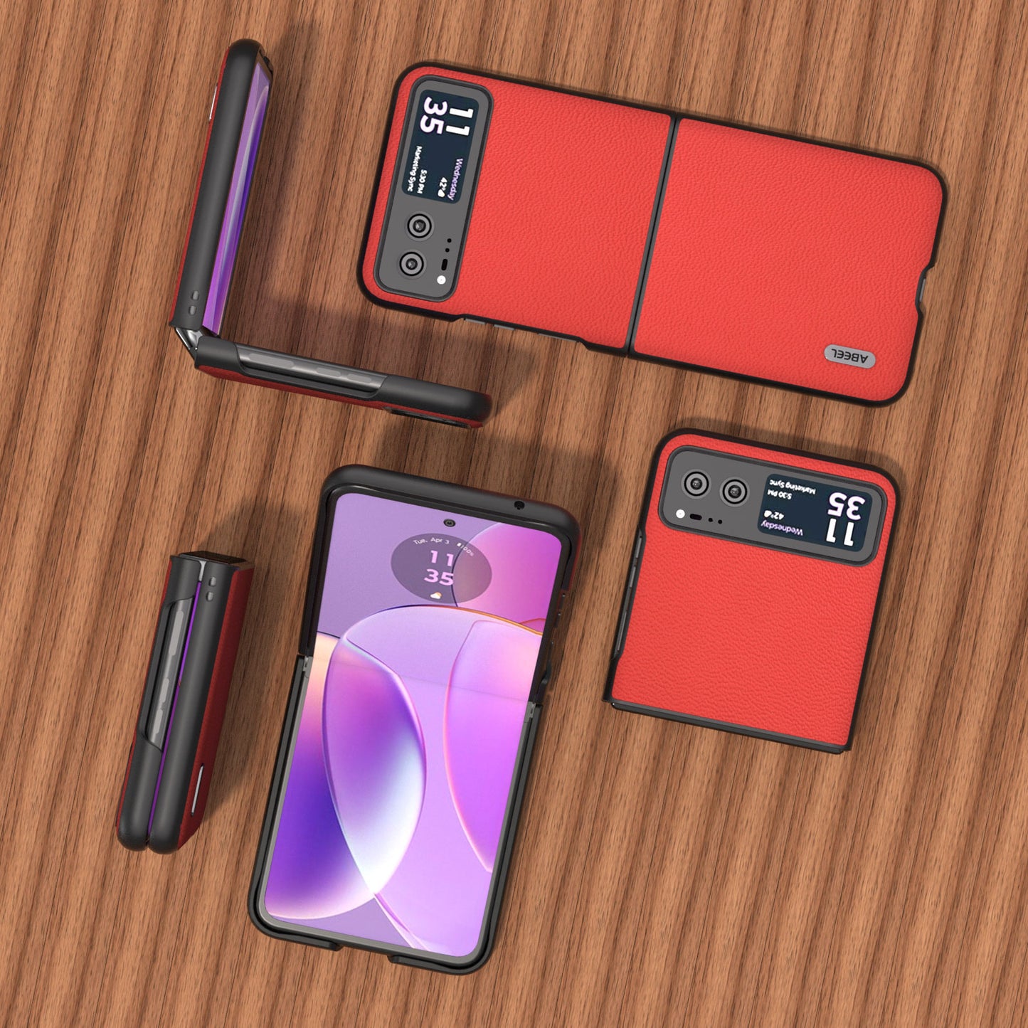 Uniqkart For Motorola Razr 40 5G Slim Litchi Texture Phone Case Genuine Cow Leather + PC Protective Cover - Red