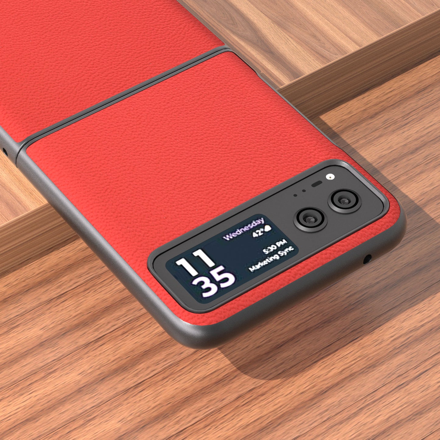 Uniqkart For Motorola Razr 40 5G Slim Litchi Texture Phone Case Genuine Cow Leather + PC Protective Cover - Red