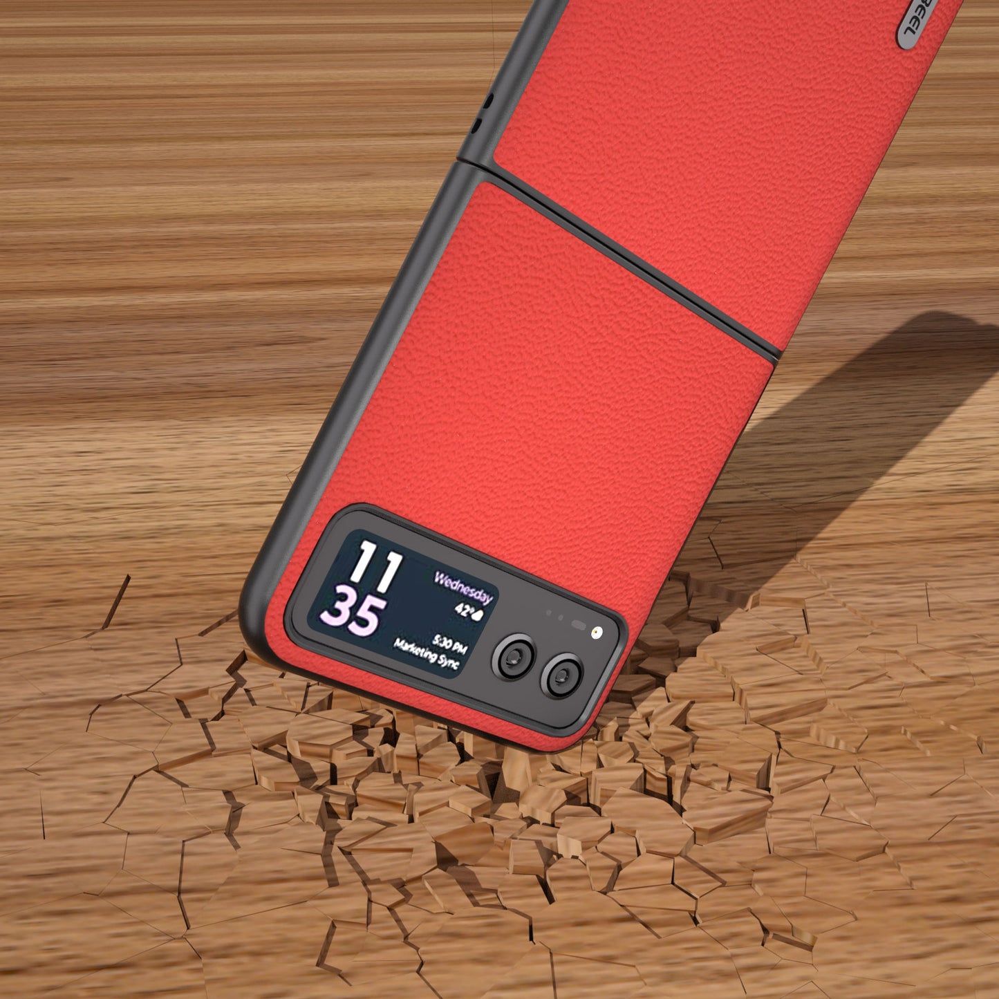 Uniqkart For Motorola Razr 40 5G Slim Litchi Texture Phone Case Genuine Cow Leather + PC Protective Cover - Red