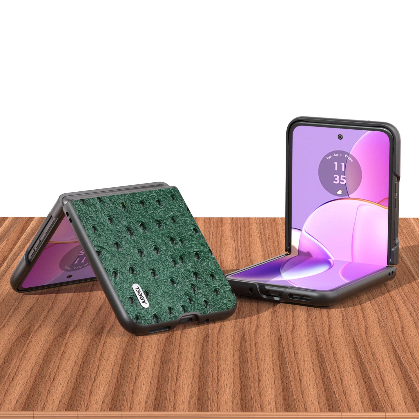 Uniqkart For Motorola Razr 40 5G Protective Slim Case Genuine Cow Leather Coated PC Ostrich Texture Phone Cover - Green