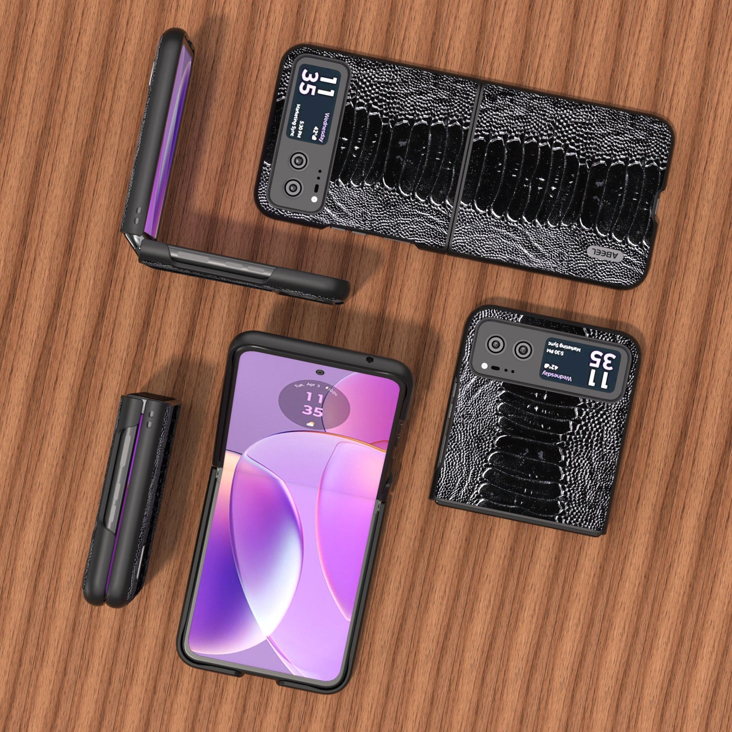 Uniqkart for Motorola Razr 40 5G Genuine Cow Leather + Hard PC Shell Crocodile Texture Phone Case - Black