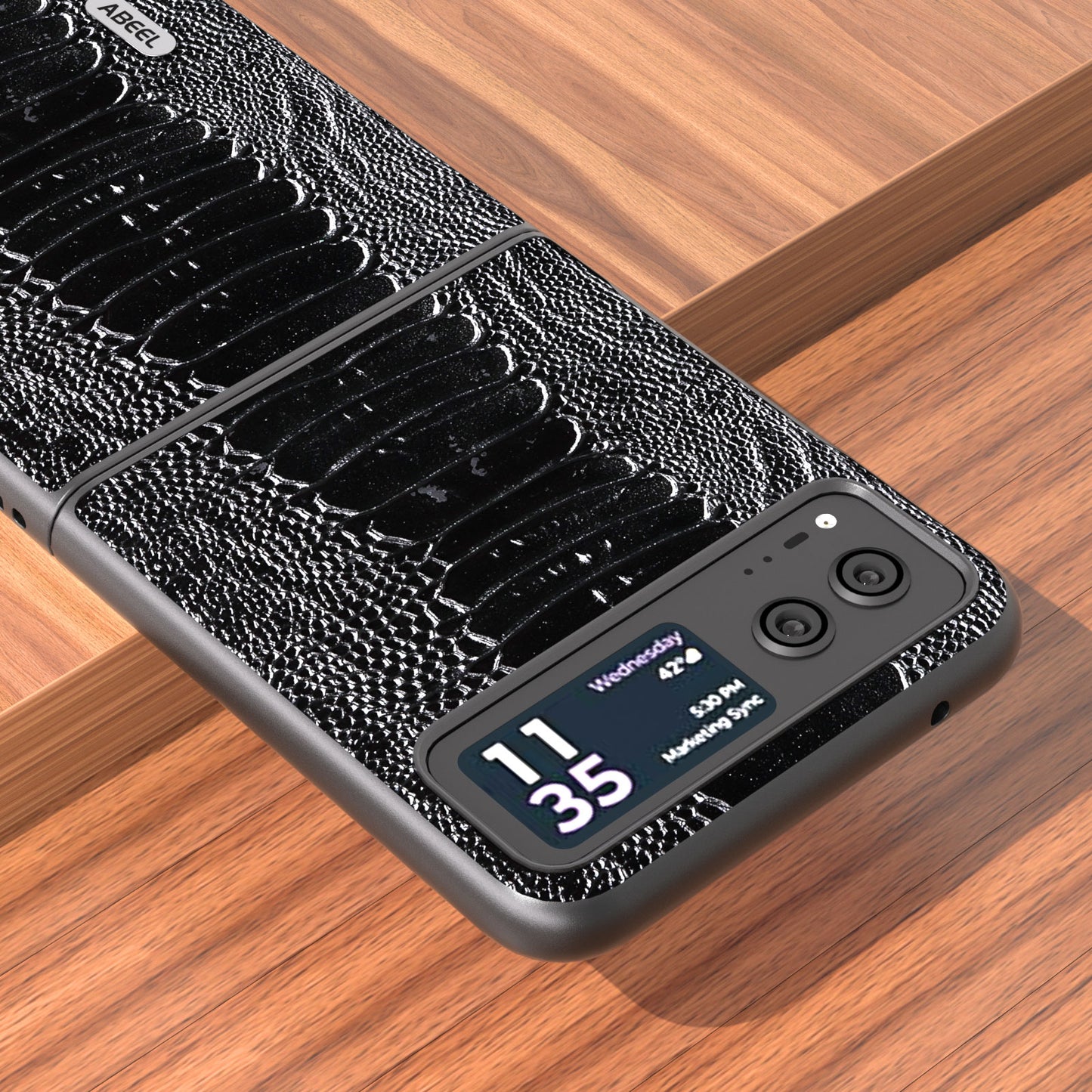 Uniqkart for Motorola Razr 40 5G Genuine Cow Leather + Hard PC Shell Crocodile Texture Phone Case - Black