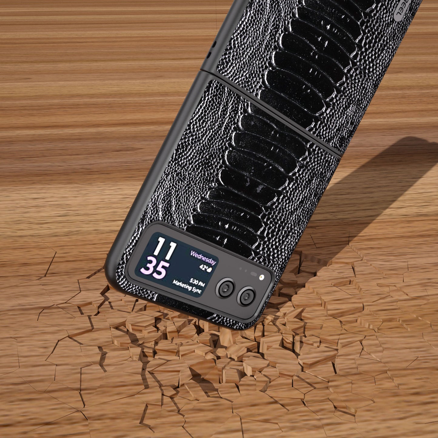 Uniqkart for Motorola Razr 40 5G Genuine Cow Leather + Hard PC Shell Crocodile Texture Phone Case - Black