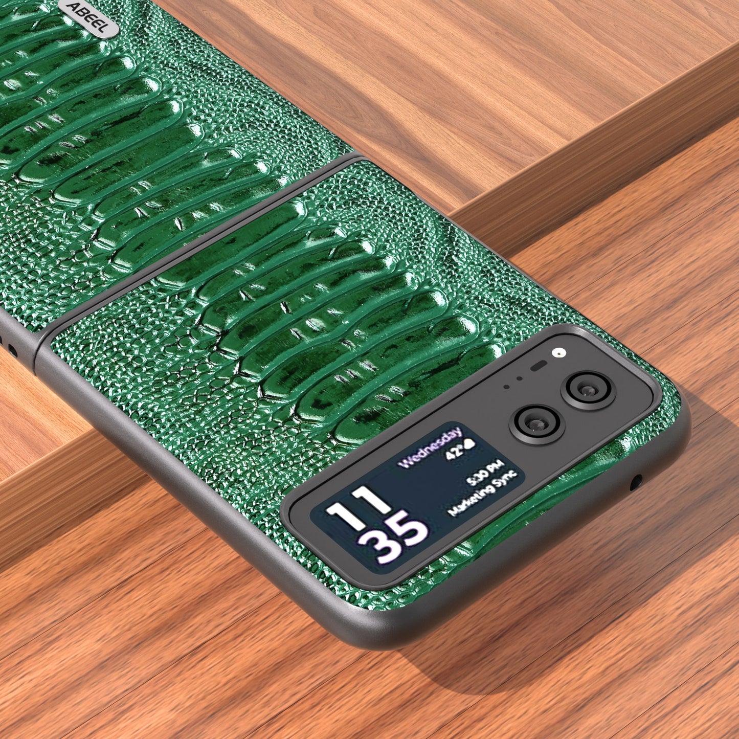 Uniqkart for Motorola Razr 40 5G Genuine Cow Leather + Hard PC Shell Crocodile Texture Phone Case - Green