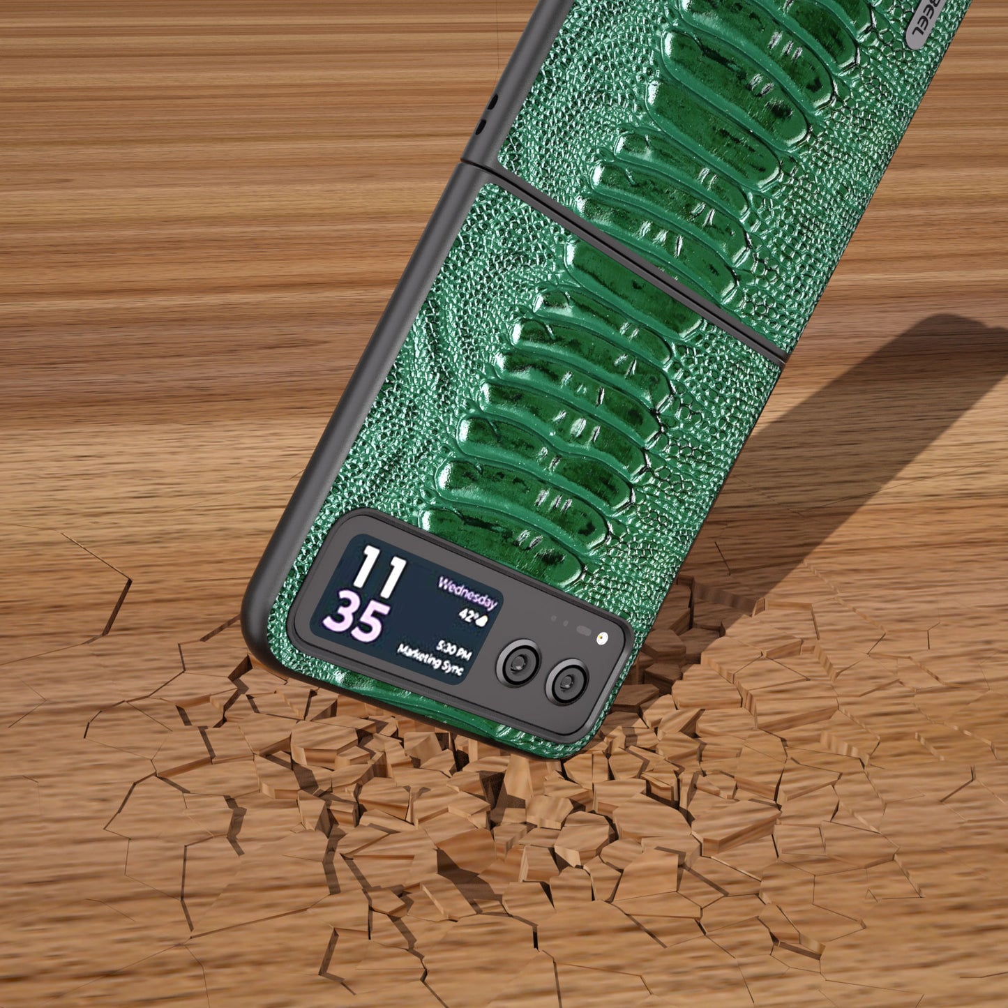 Uniqkart for Motorola Razr 40 5G Genuine Cow Leather + Hard PC Shell Crocodile Texture Phone Case - Green