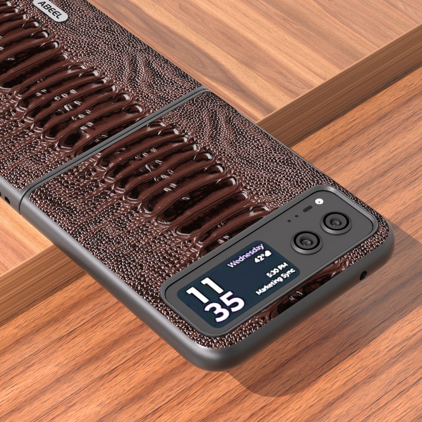 Uniqkart for Motorola Razr 40 5G Genuine Cow Leather + Hard PC Shell Crocodile Texture Phone Case - Coffee