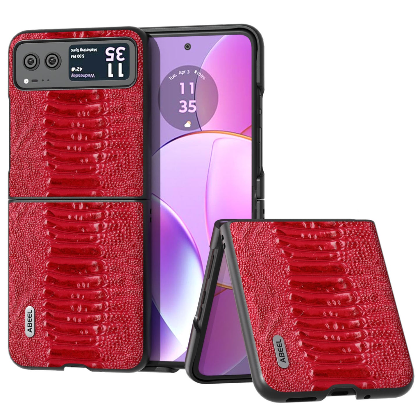 Uniqkart for Motorola Razr 40 5G Genuine Cow Leather + Hard PC Shell Crocodile Texture Phone Case - Red