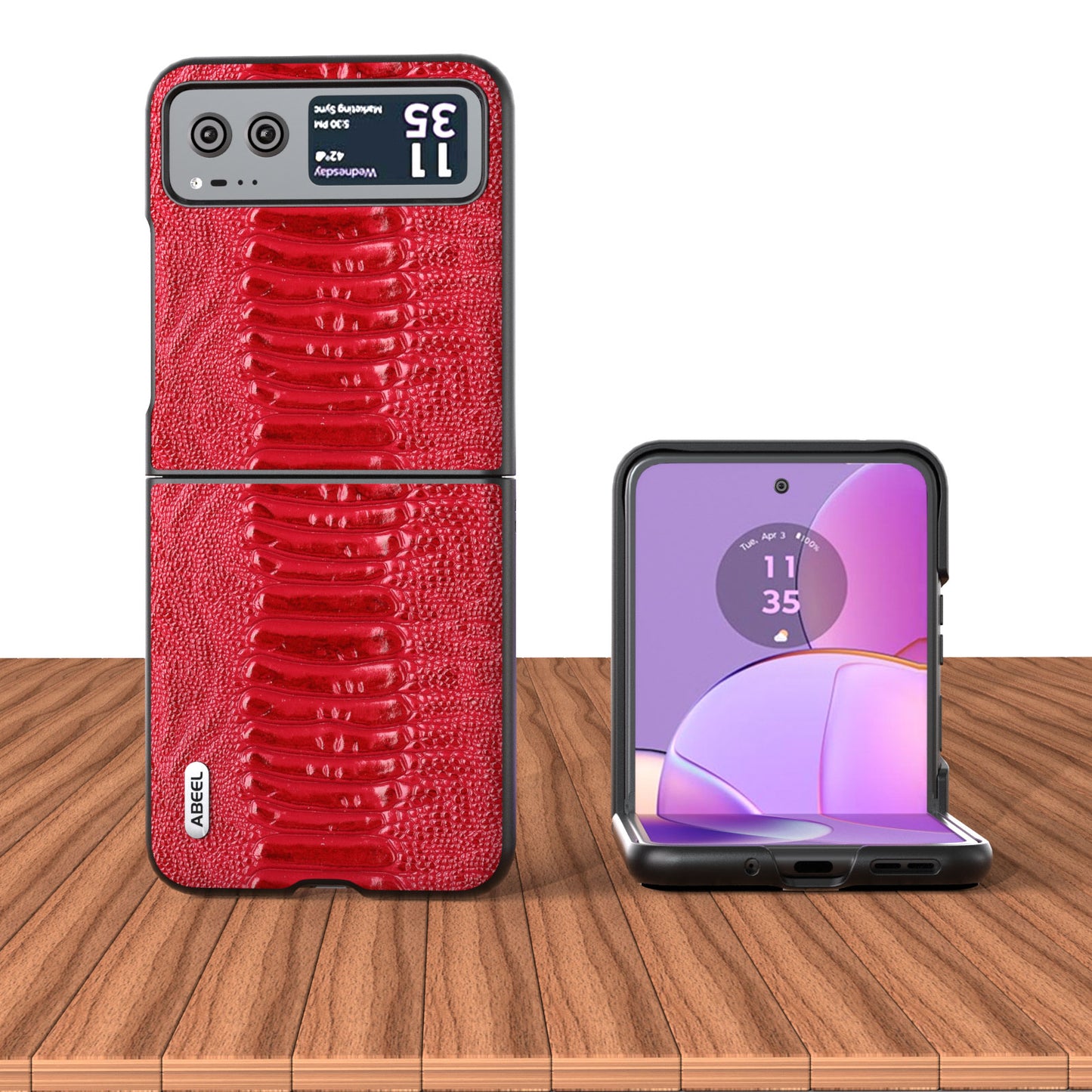 Uniqkart for Motorola Razr 40 5G Genuine Cow Leather + Hard PC Shell Crocodile Texture Phone Case - Red