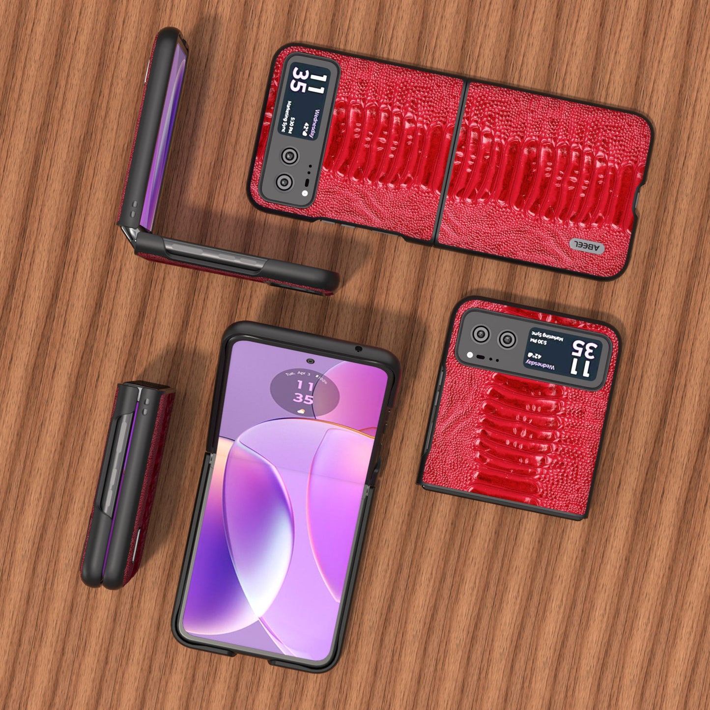 Uniqkart for Motorola Razr 40 5G Genuine Cow Leather + Hard PC Shell Crocodile Texture Phone Case - Red