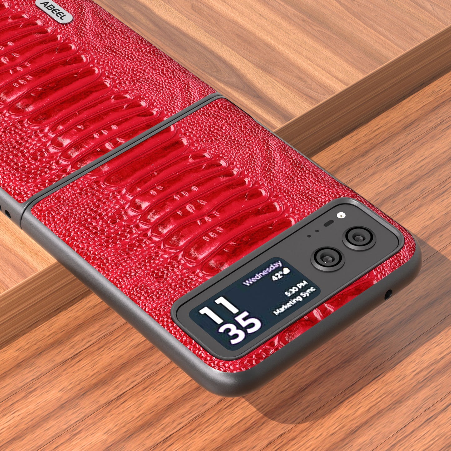 Uniqkart for Motorola Razr 40 5G Genuine Cow Leather + Hard PC Shell Crocodile Texture Phone Case - Red