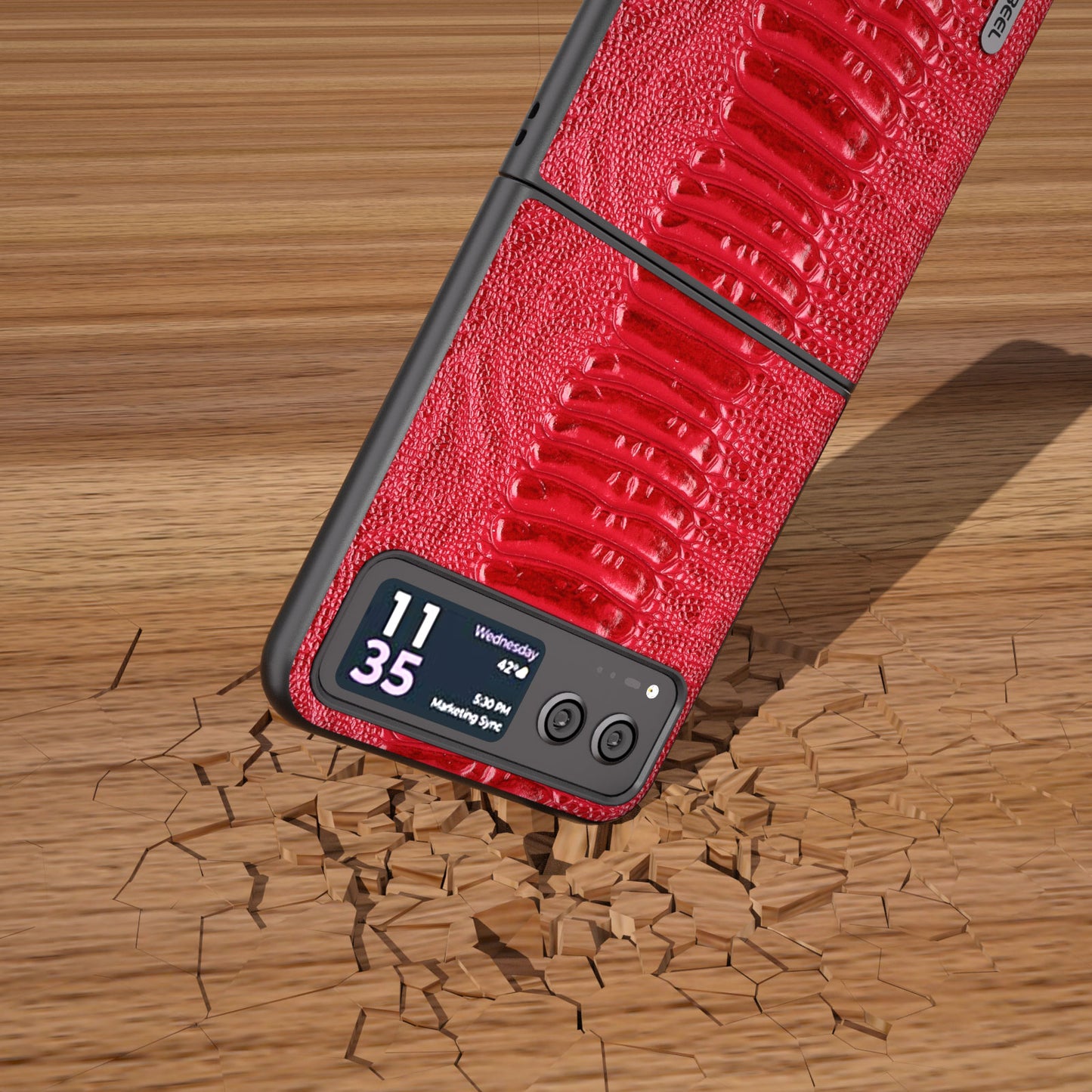 Uniqkart for Motorola Razr 40 5G Genuine Cow Leather + Hard PC Shell Crocodile Texture Phone Case - Red